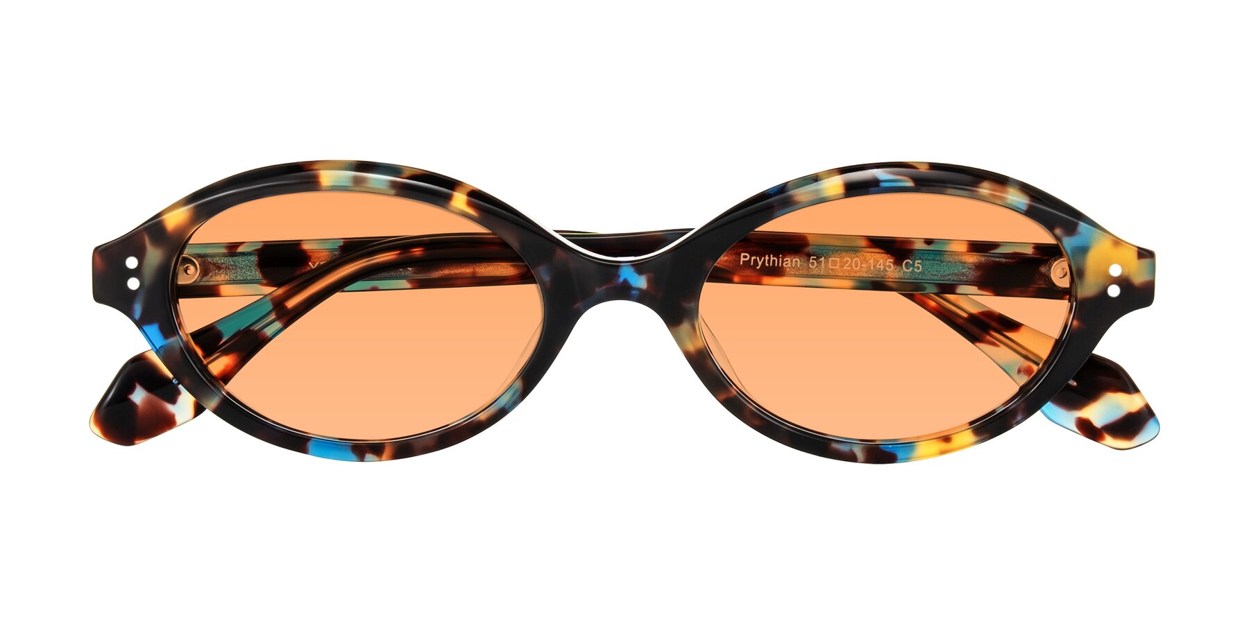 Folded Front of Prythian in Floral Tortoise with Medium Orange Tinted Lenses