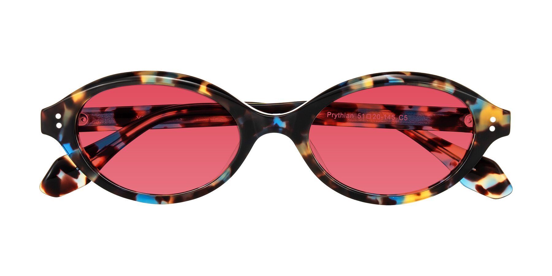 Folded Front of Prythian in Floral Tortoise with Red Tinted Lenses