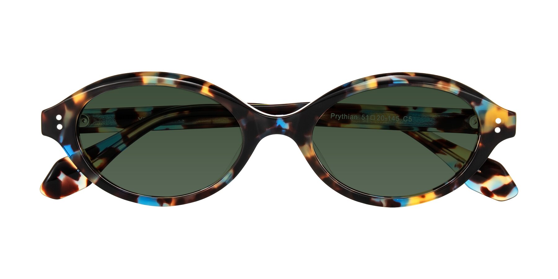 Folded Front of Prythian in Floral Tortoise with Green Tinted Lenses