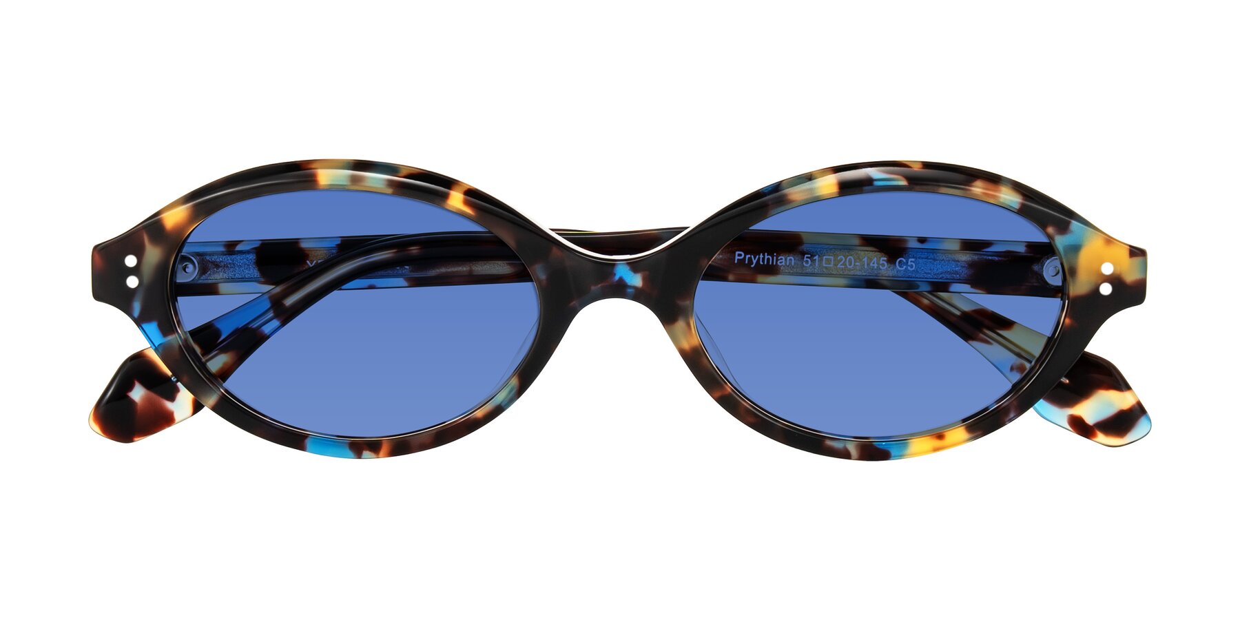 Folded Front of Prythian in Floral Tortoise with Blue Tinted Lenses