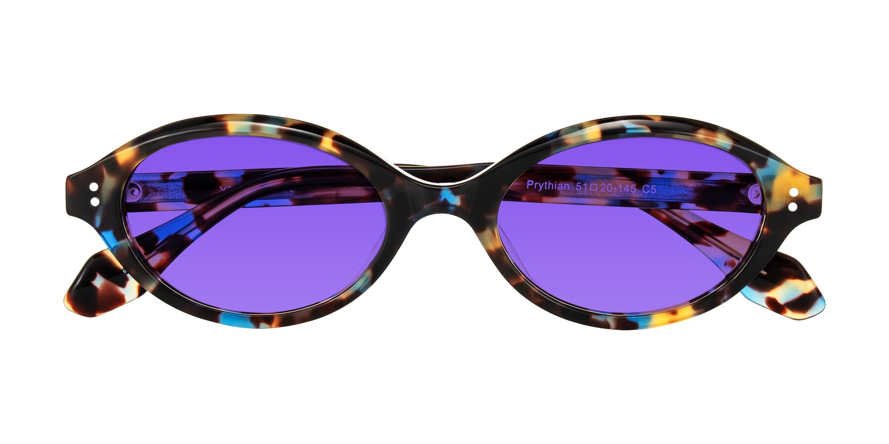 Folded Front of Prythian in Floral Tortoise with Purple Tinted Lenses