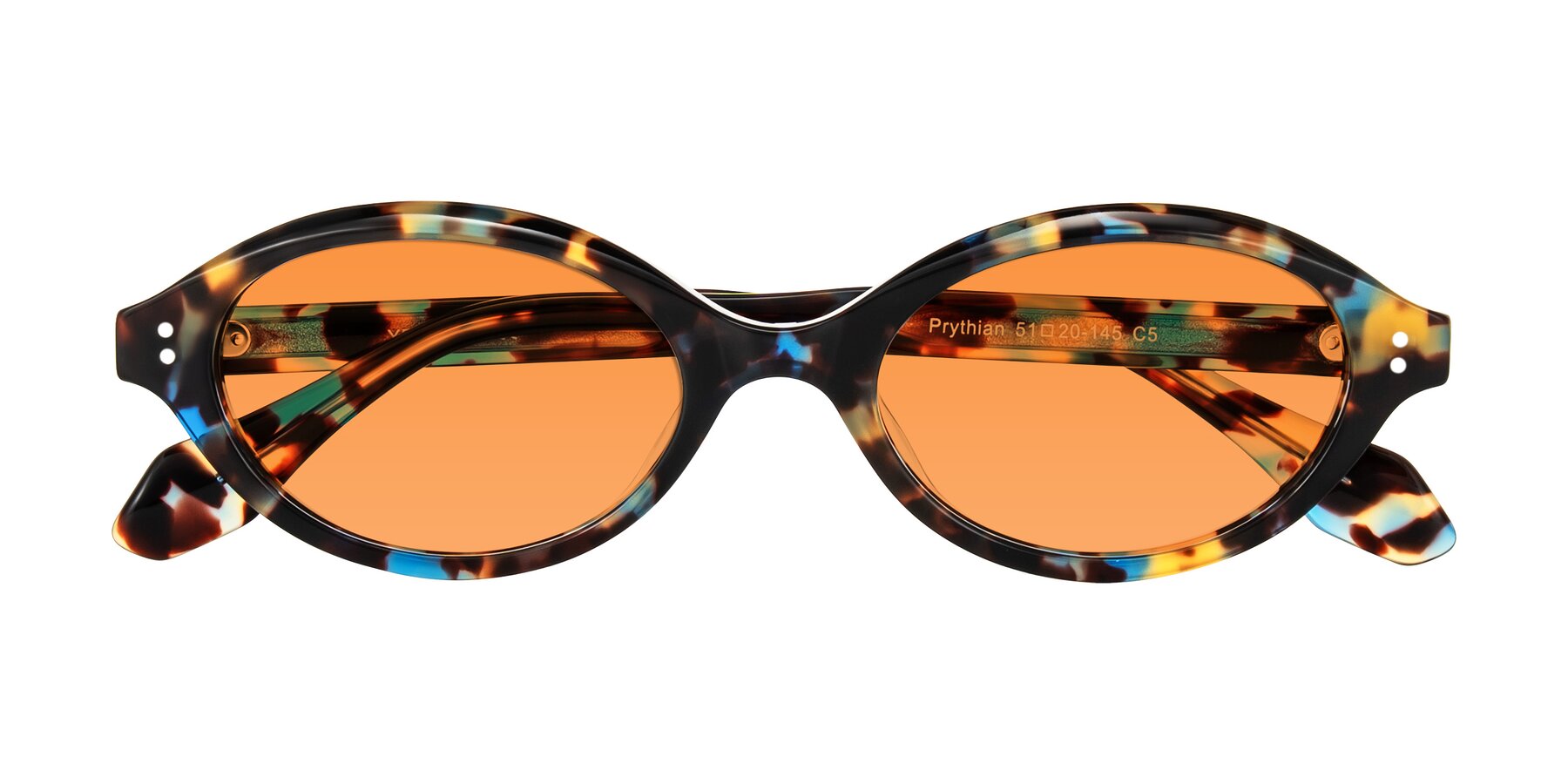 Folded Front of Prythian in Floral Tortoise with Orange Tinted Lenses