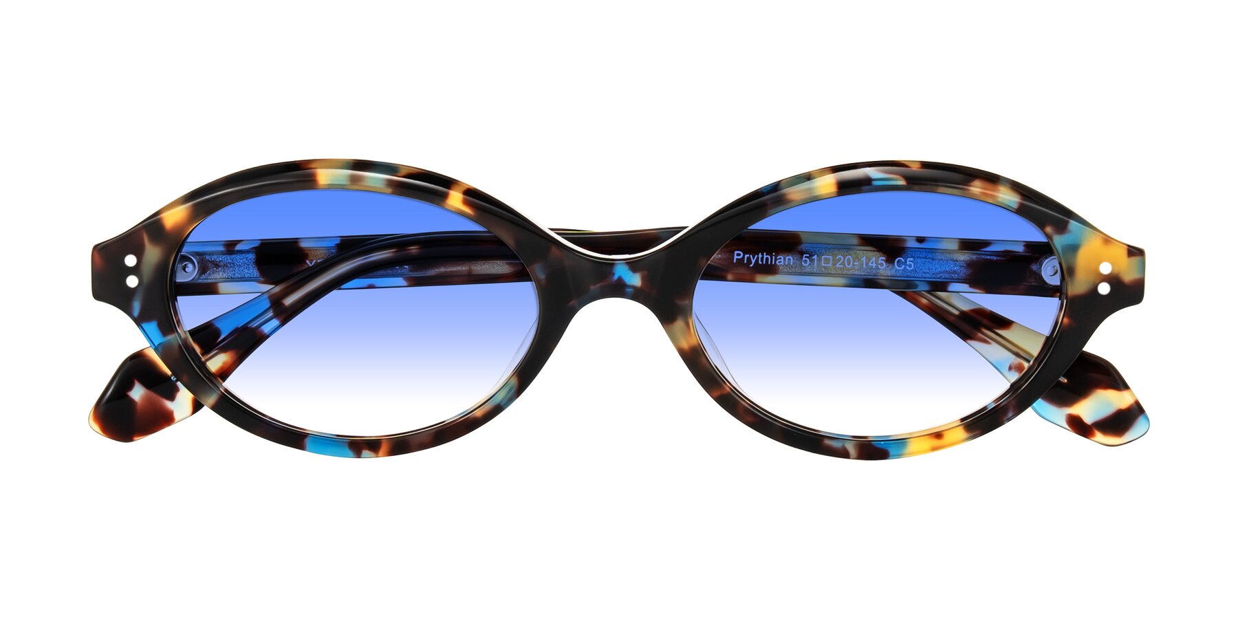 Folded Front of Prythian in Floral Tortoise with Blue Gradient Lenses