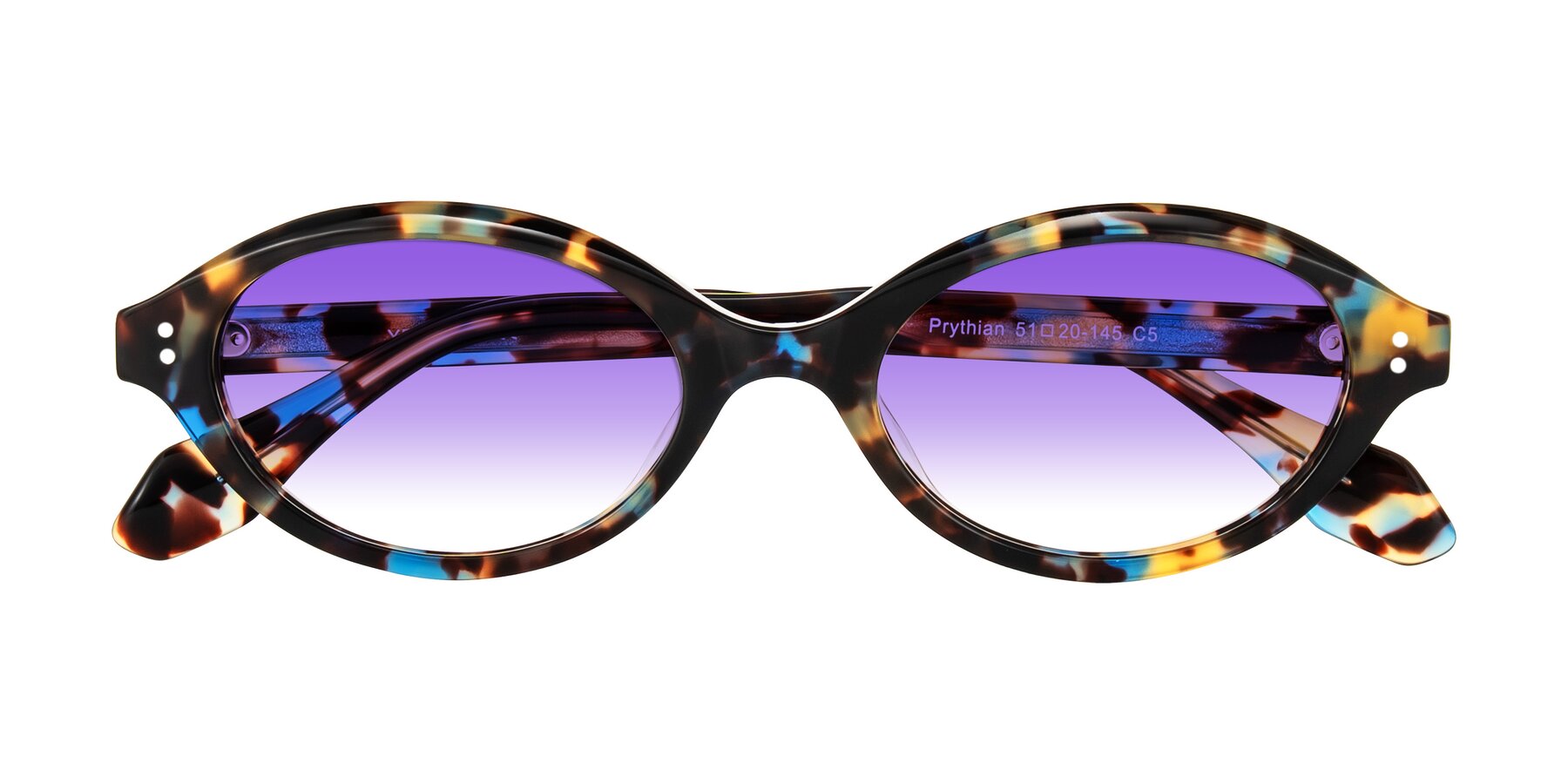Folded Front of Prythian in Floral Tortoise with Purple Gradient Lenses