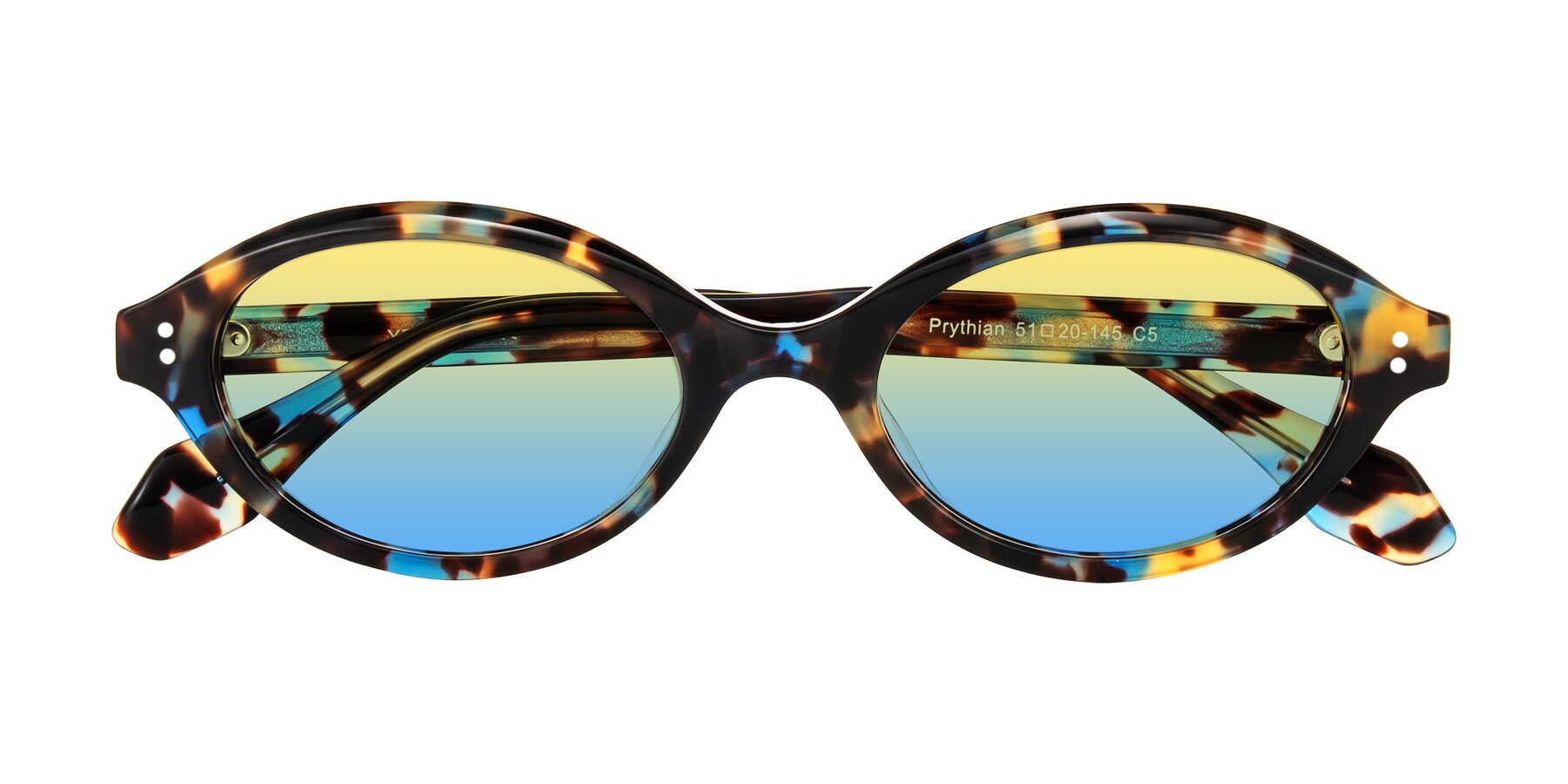 Folded Front of Prythian in Floral Tortoise with Yellow / Blue Gradient Lenses