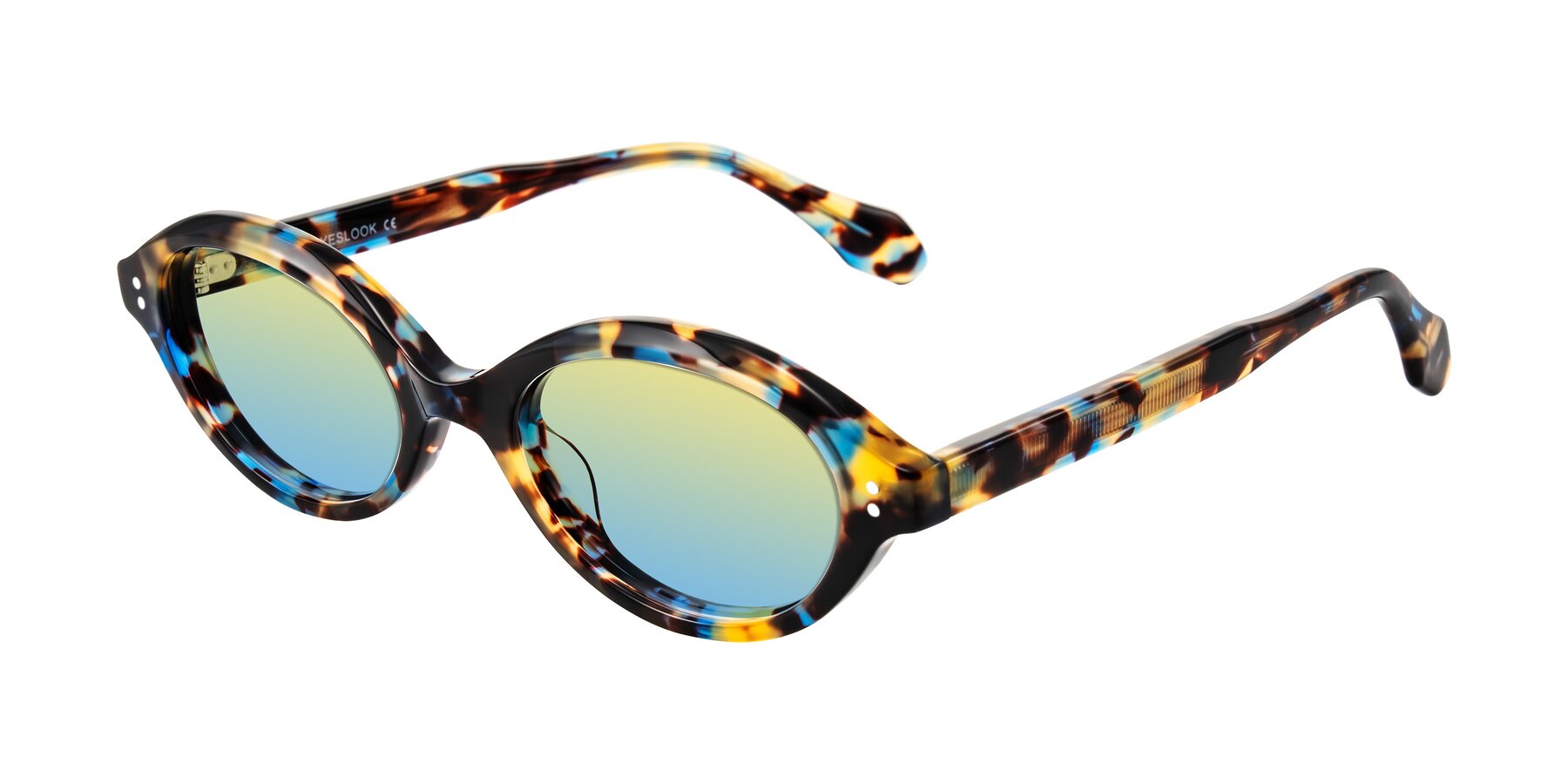 Angle of Prythian in Floral Tortoise with Yellow / Blue Gradient Lenses