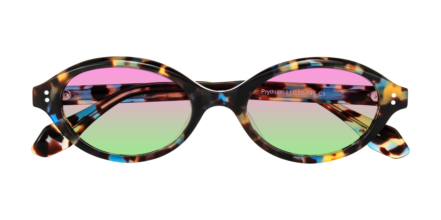 Folded Front of Prythian in Floral Tortoise with Pink / Green Gradient Lenses