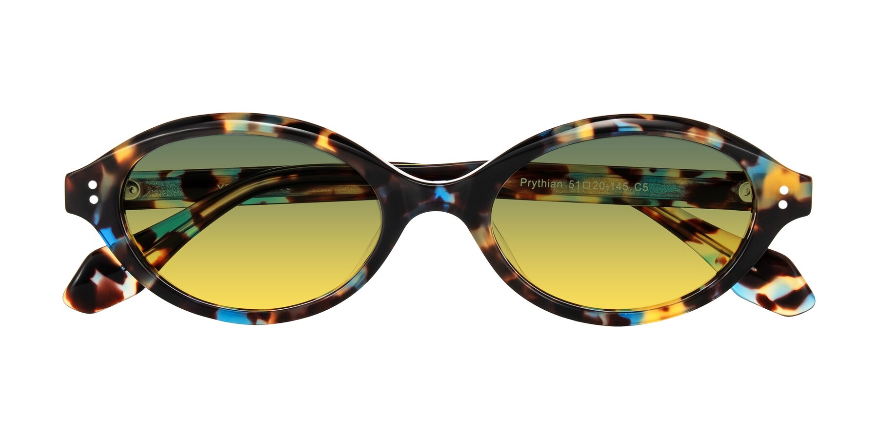 Folded Front of Prythian in Floral Tortoise with Green / Yellow Gradient Lenses