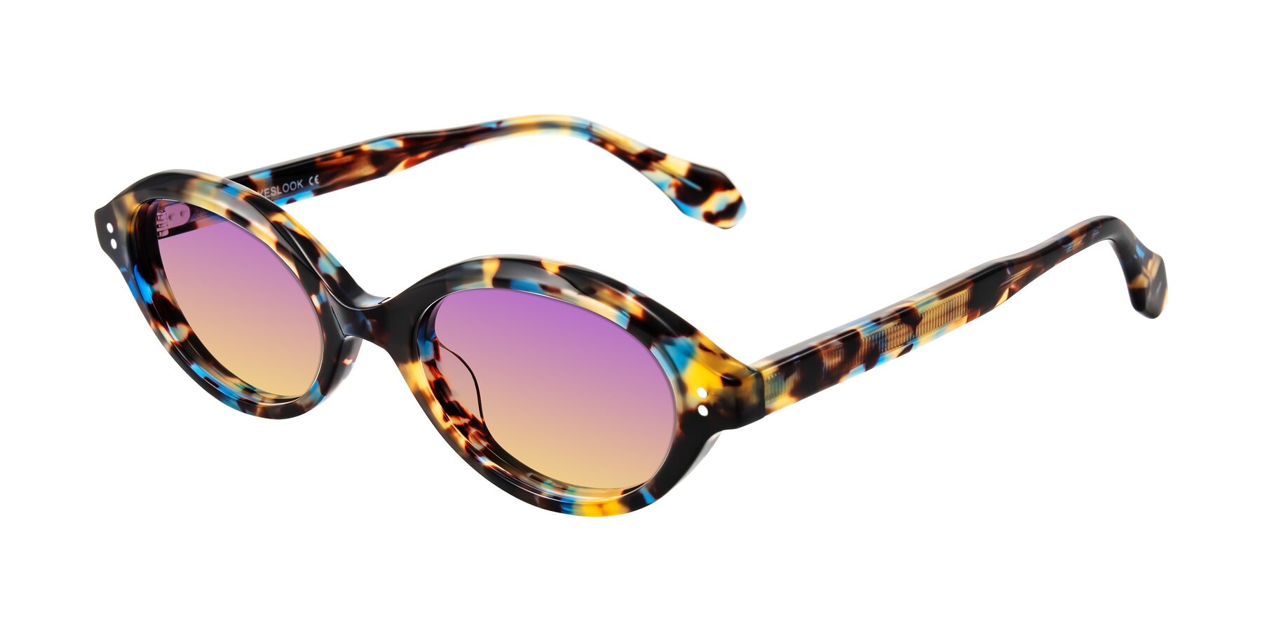 Angle of Prythian in Floral Tortoise with Purple / Yellow Gradient Lenses