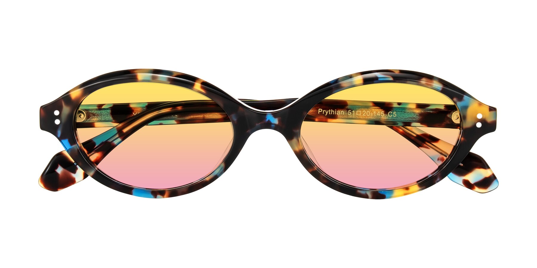 Folded Front of Prythian in Floral Tortoise with Yellow / Pink Gradient Lenses