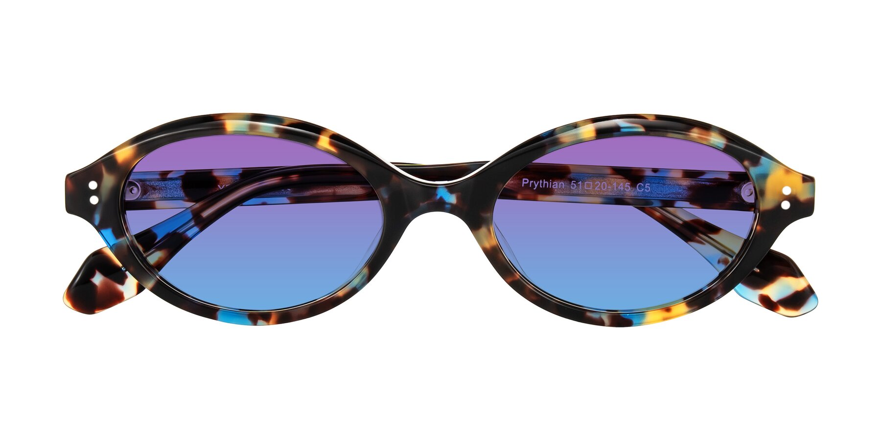Folded Front of Prythian in Floral Tortoise with Purple / Blue Gradient Lenses
