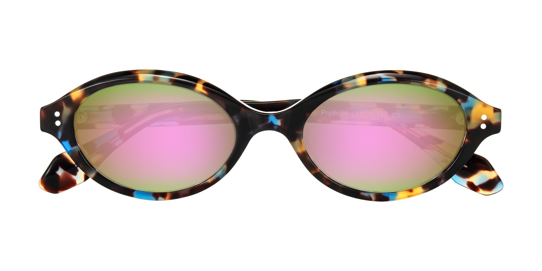 Folded Front of Prythian in Floral Tortoise with Pink Mirrored Lenses