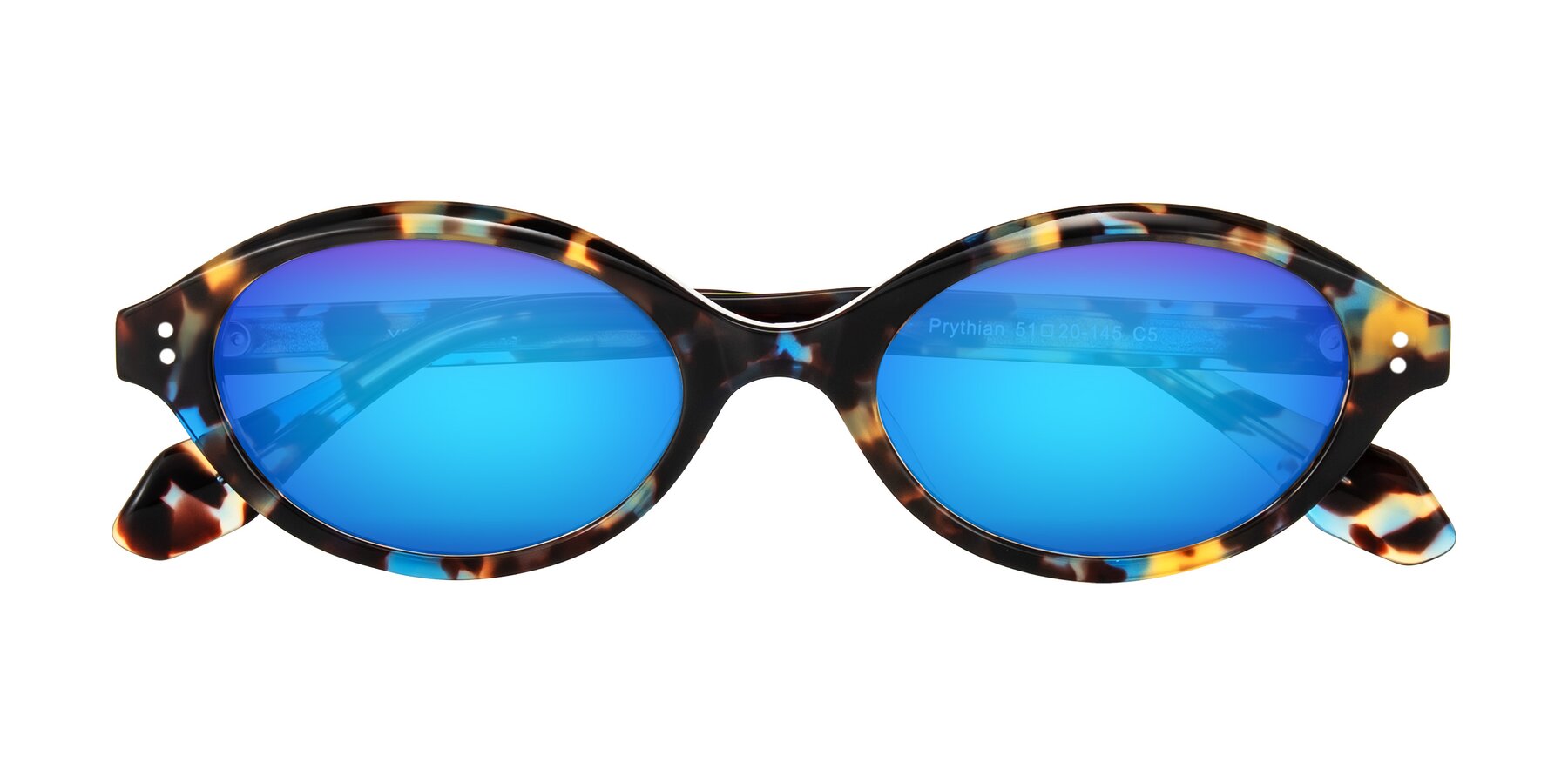 Folded Front of Prythian in Floral Tortoise with Blue Mirrored Lenses