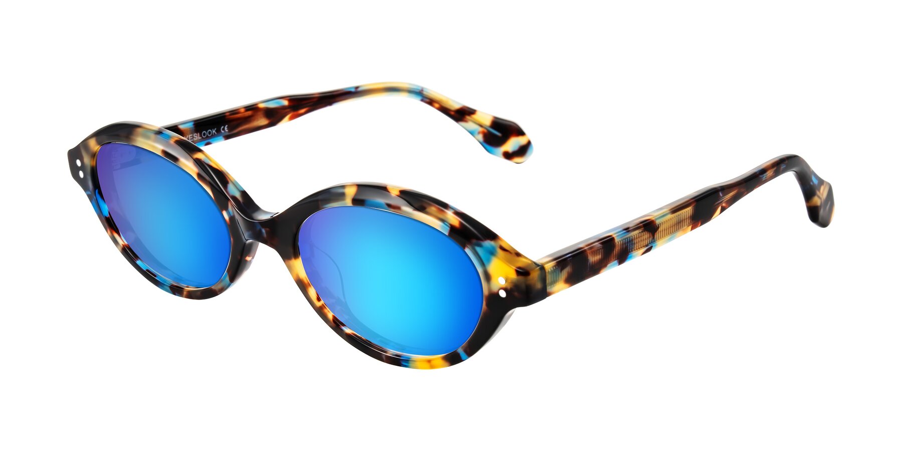 Angle of Prythian in Floral Tortoise with Blue Mirrored Lenses