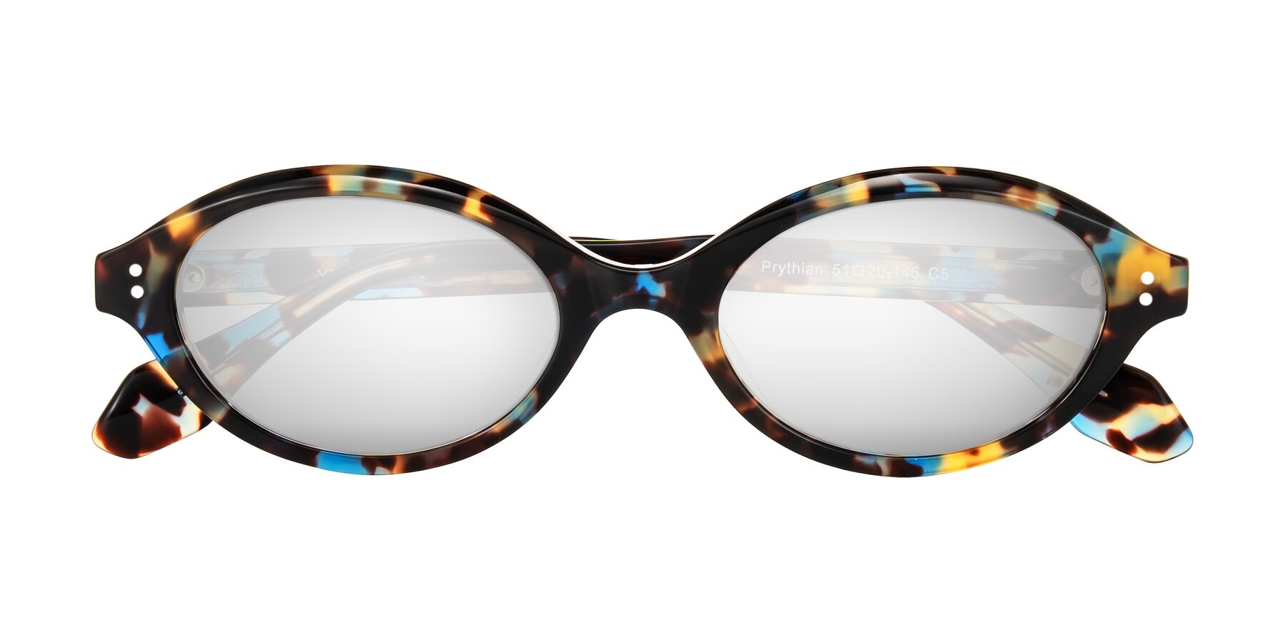 Folded Front of Prythian in Floral Tortoise with Silver Mirrored Lenses