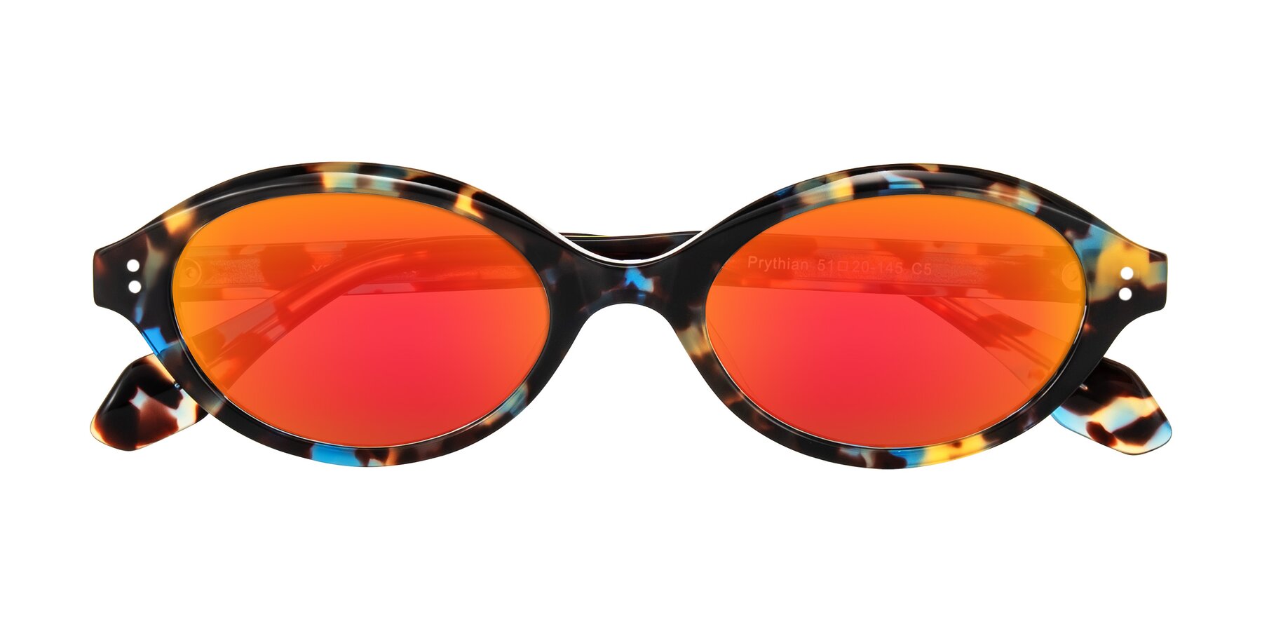 Folded Front of Prythian in Floral Tortoise with Red Gold Mirrored Lenses