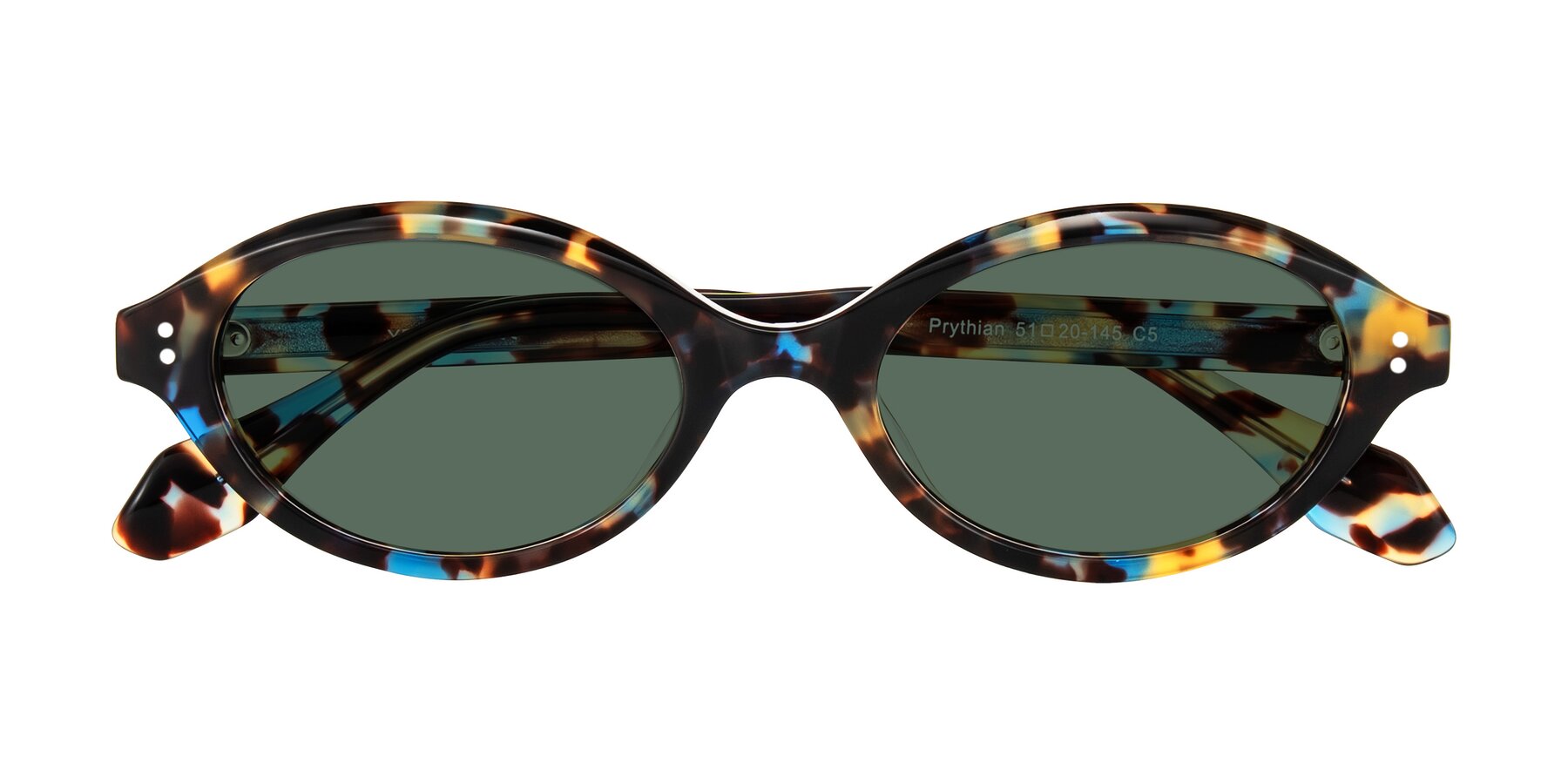 Folded Front of Prythian in Floral Tortoise with Green Polarized Lenses