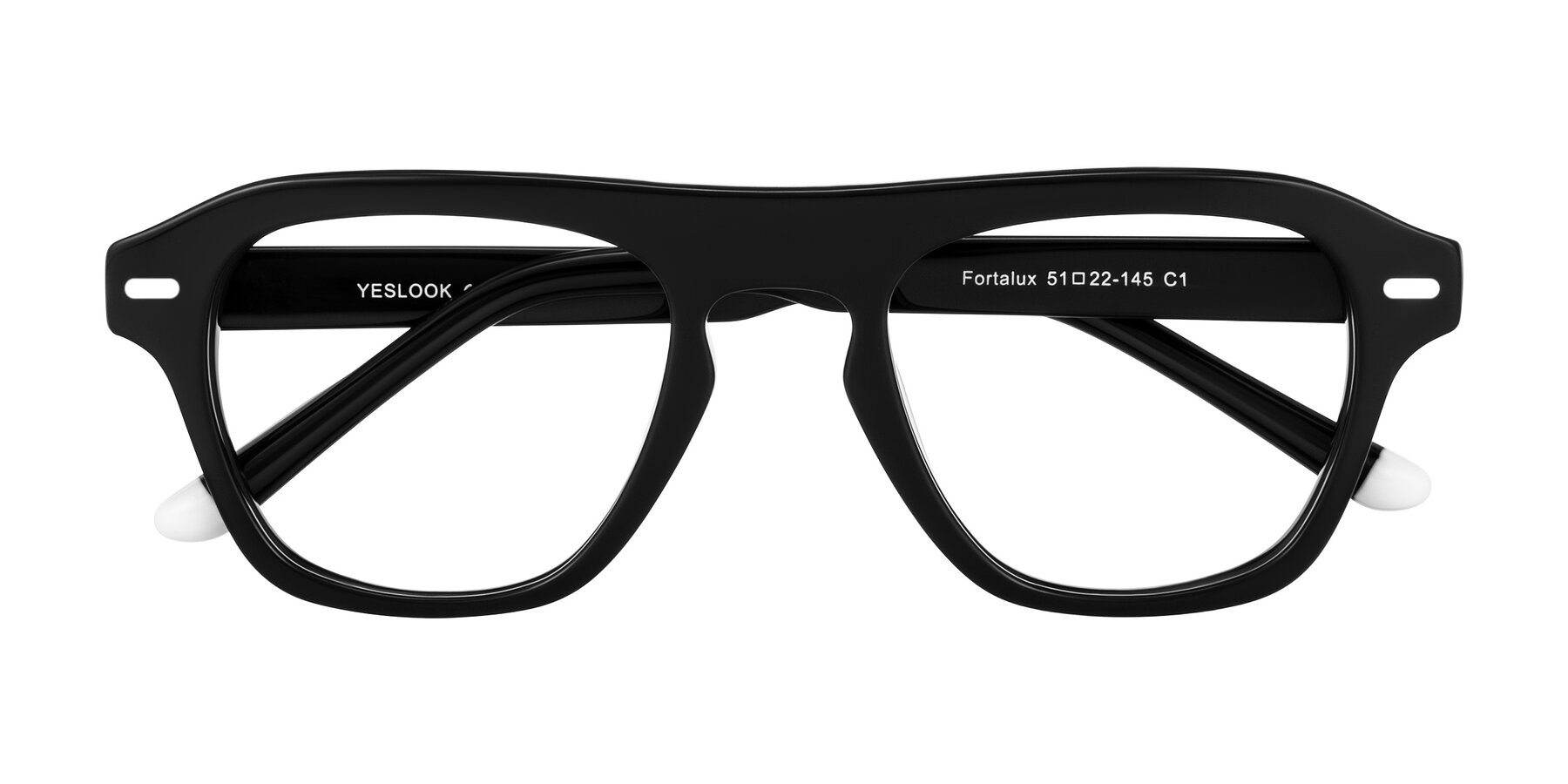 Folded Front of Fortalux in Black with Clear Reading Eyeglass Lenses