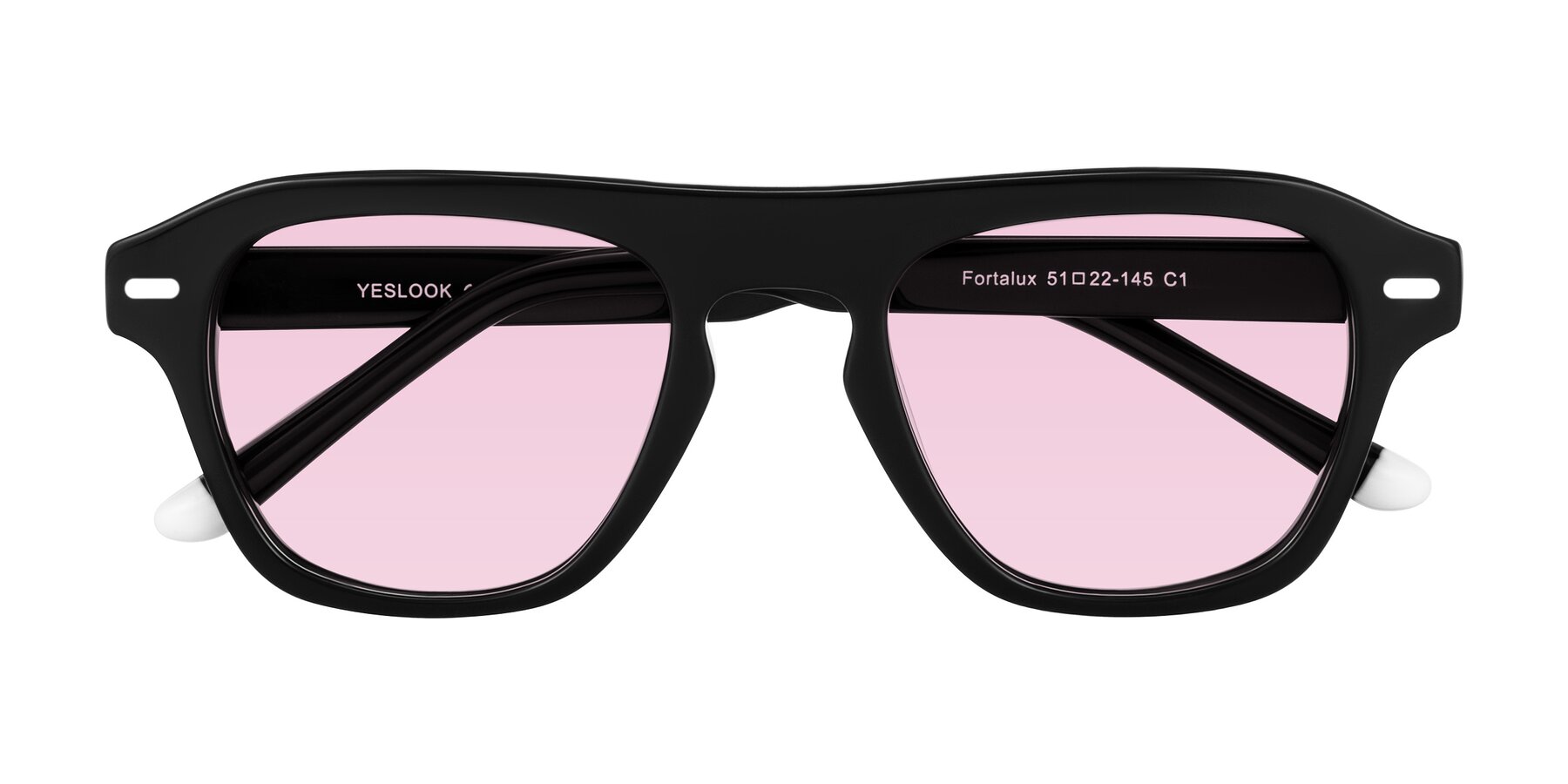 Folded Front of Fortalux in Black with Light Pink Tinted Lenses