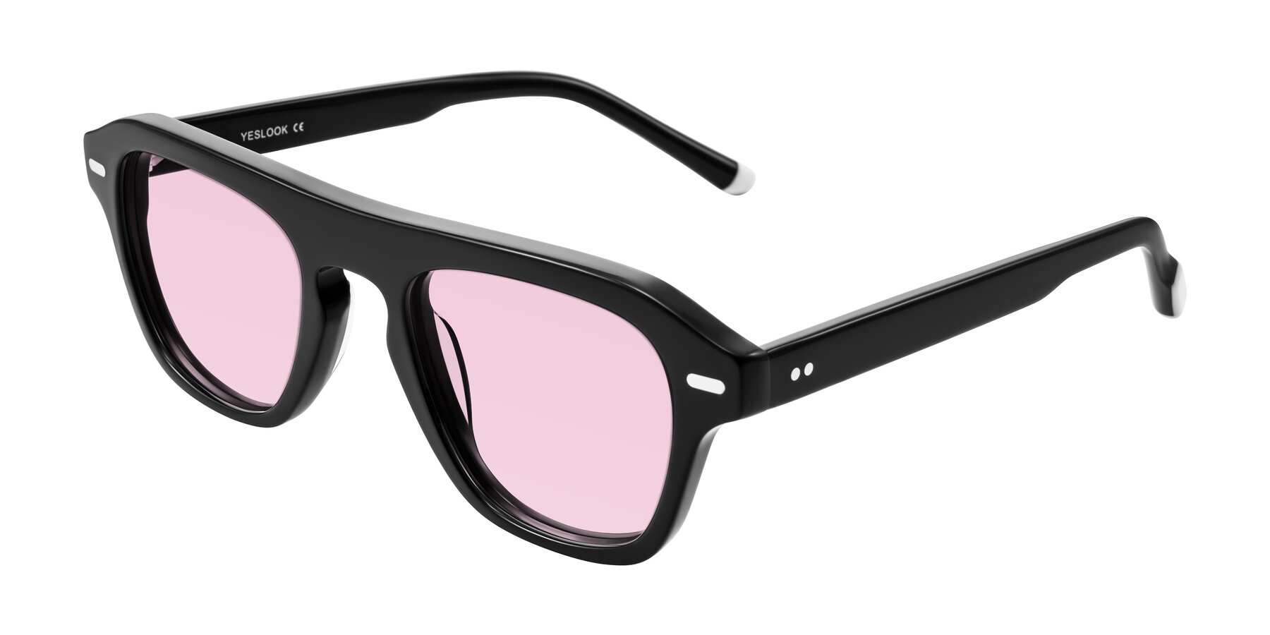 Angle of Fortalux in Black with Light Pink Tinted Lenses