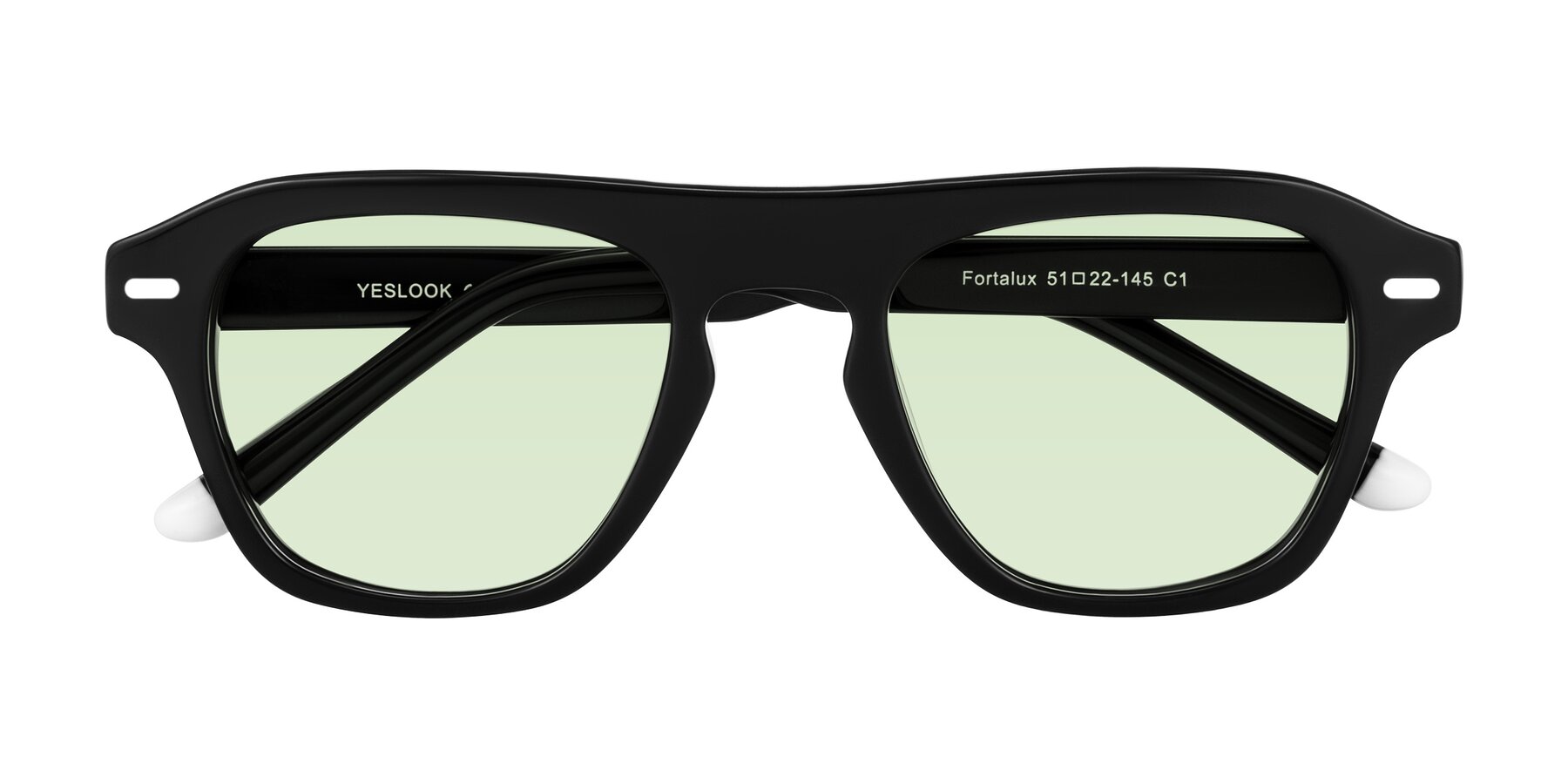 Folded Front of Fortalux in Black with Light Green Tinted Lenses