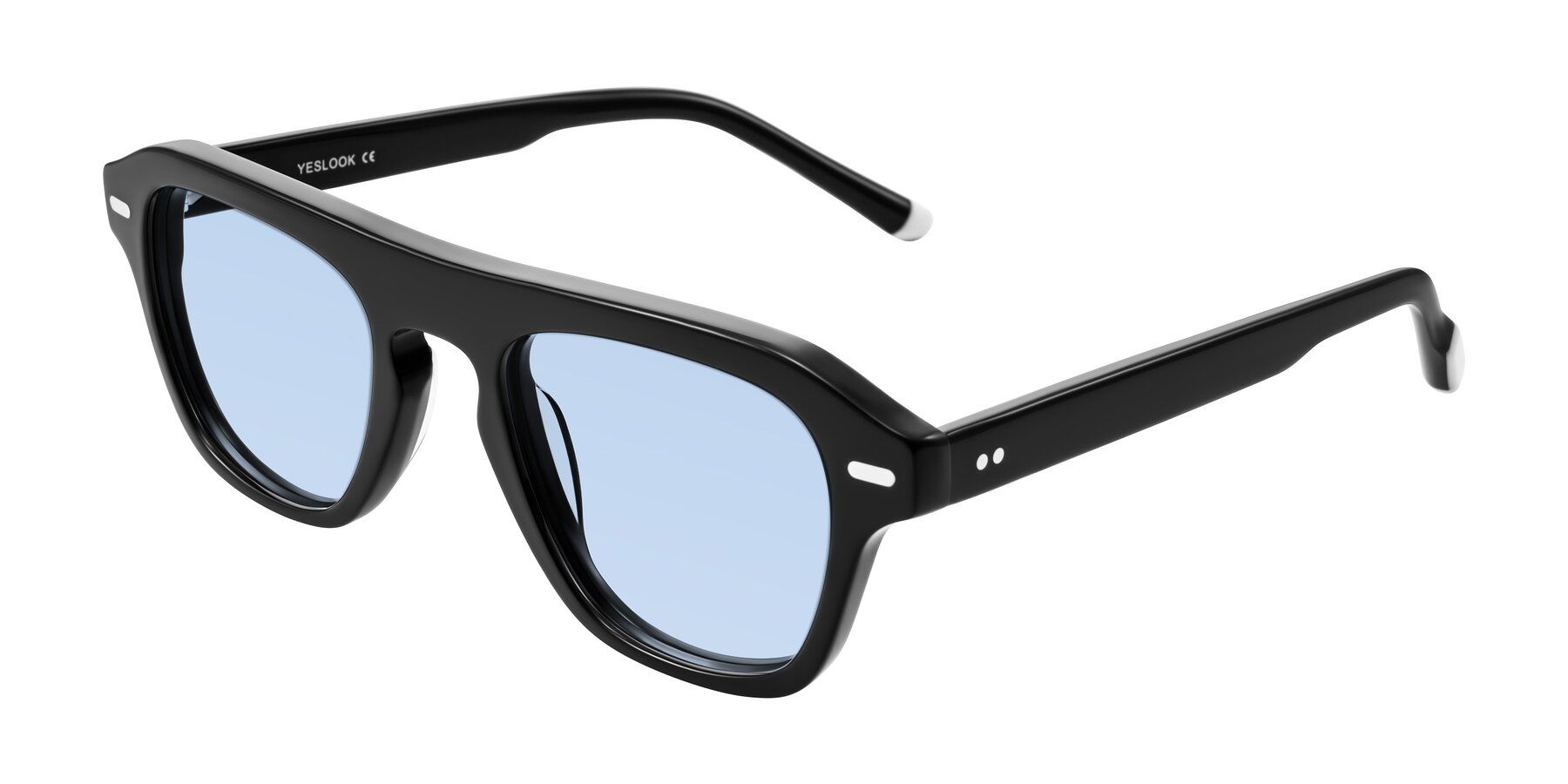 Angle of Fortalux in Black with Light Blue Tinted Lenses