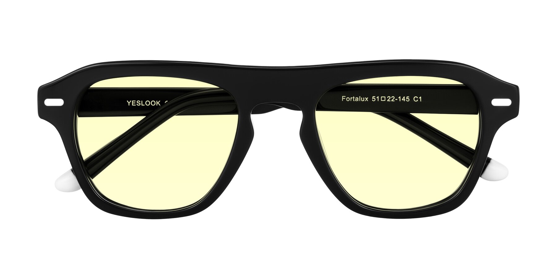 Folded Front of Fortalux in Black with Light Yellow Tinted Lenses