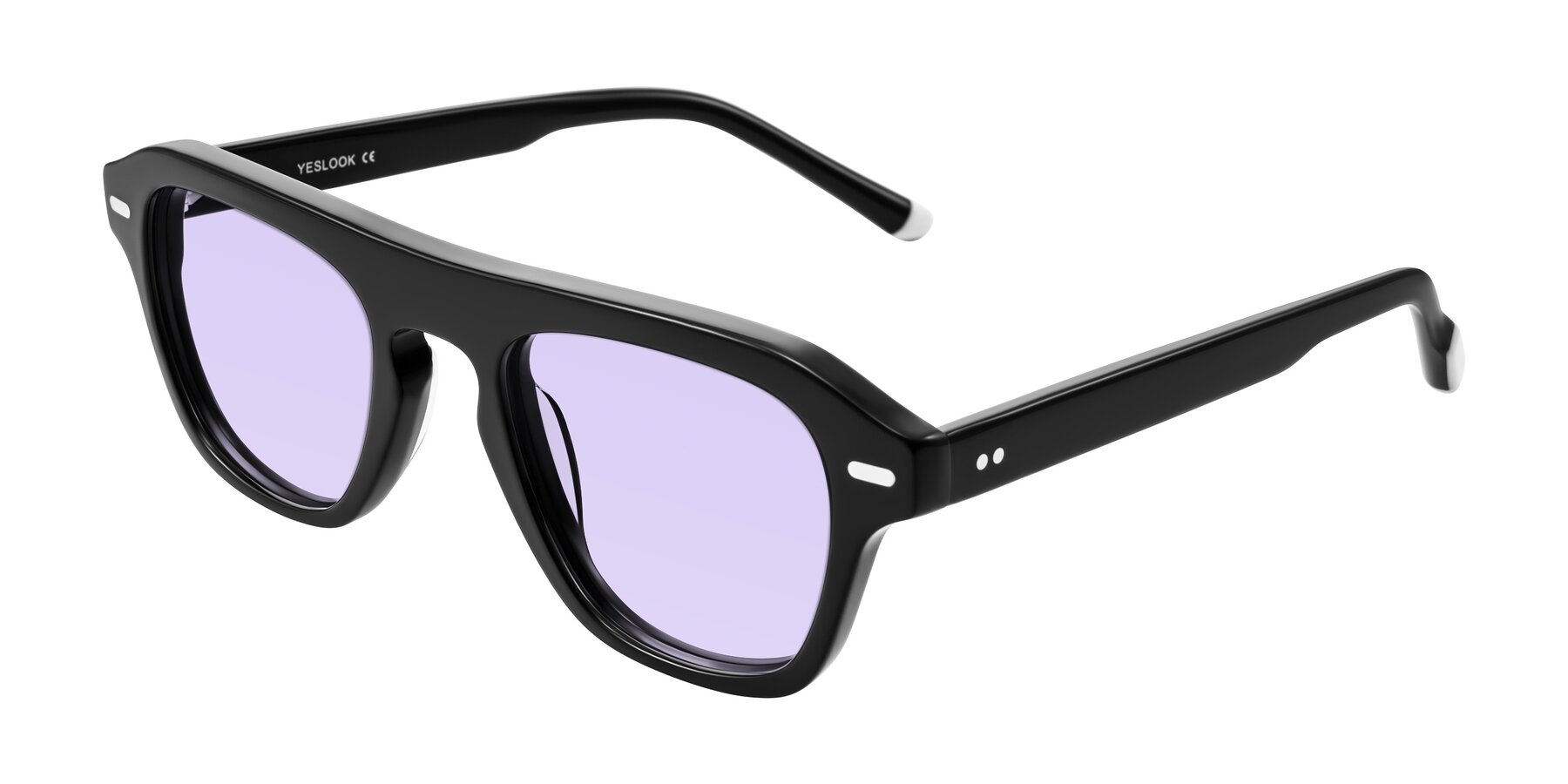 Angle of Fortalux in Black with Light Purple Tinted Lenses