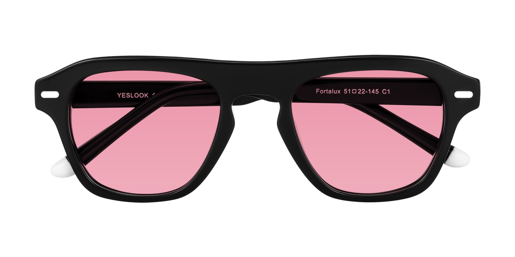 Folded Front of Fortalux in Black with Pink Tinted Lenses