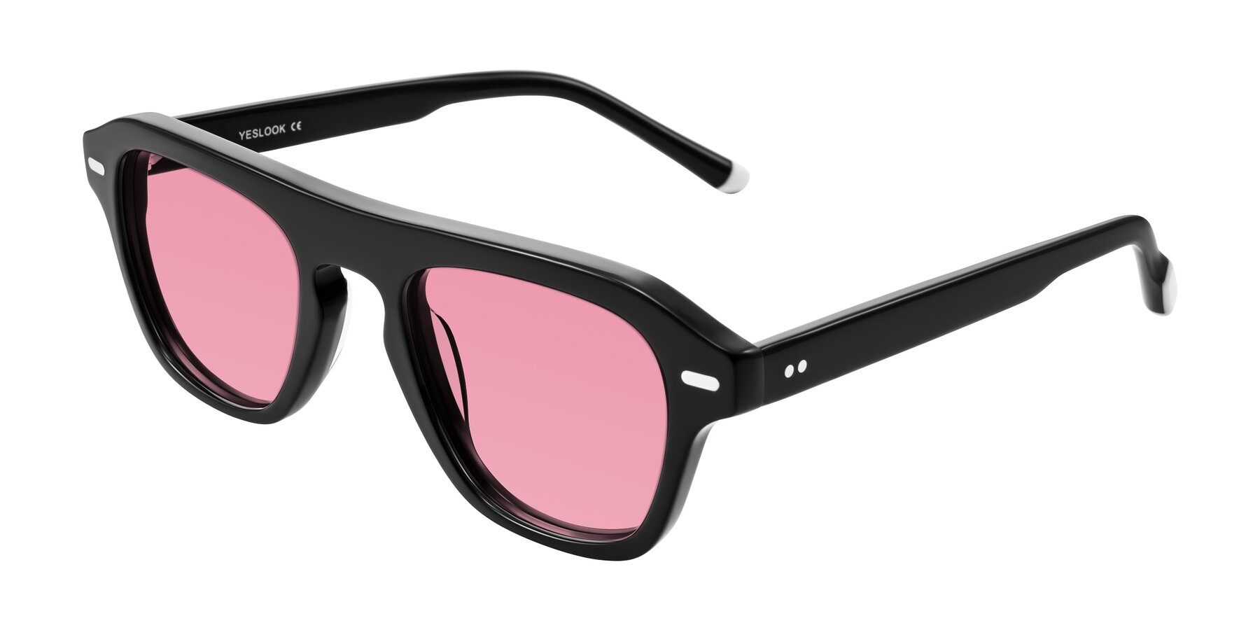 Angle of Fortalux in Black with Pink Tinted Lenses