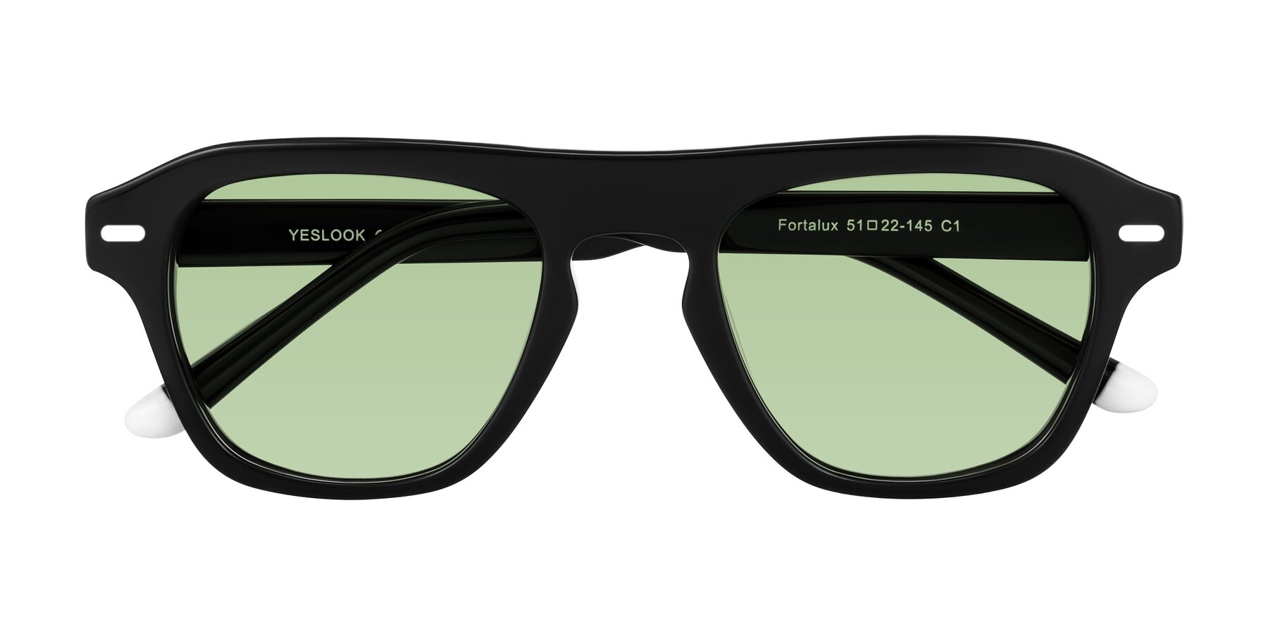 Folded Front of Fortalux in Black with Medium Green Tinted Lenses