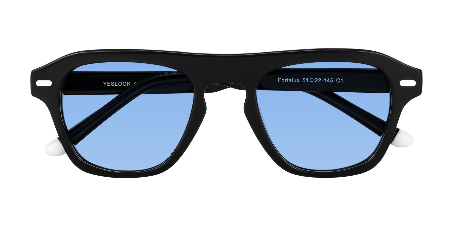 Folded Front of Fortalux in Black with Medium Blue Tinted Lenses