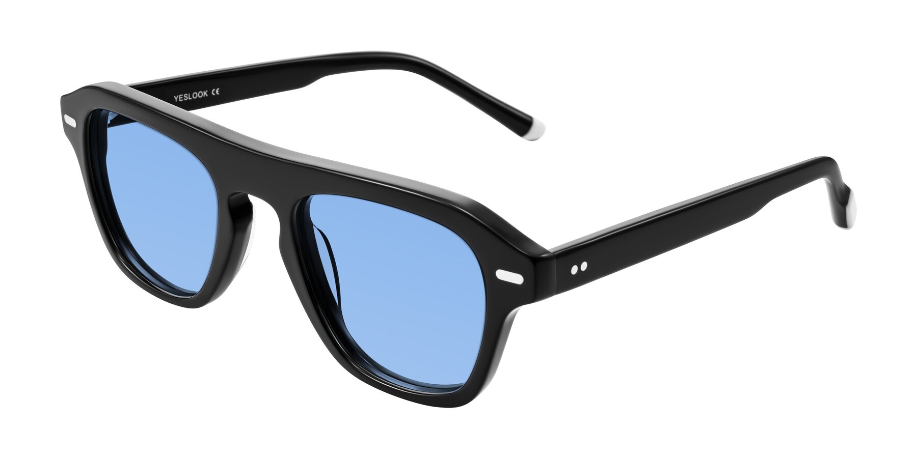 Angle of Fortalux in Black with Medium Blue Tinted Lenses