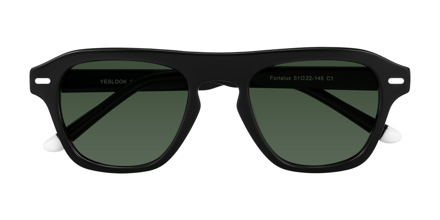 Folded Front of Fortalux in Black with Green Tinted Lenses