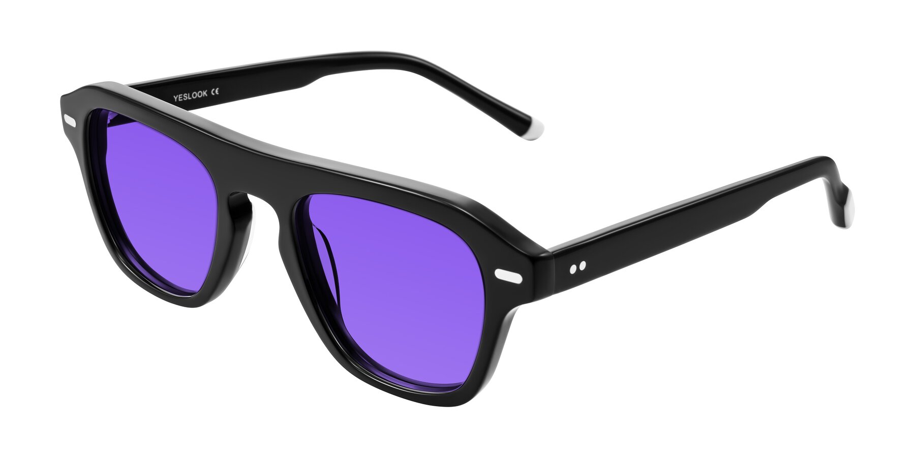 Angle of Fortalux in Black with Purple Tinted Lenses