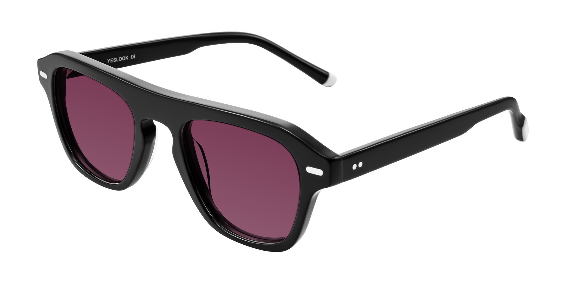 Angle of Fortalux in Black with Wine Tinted Lenses