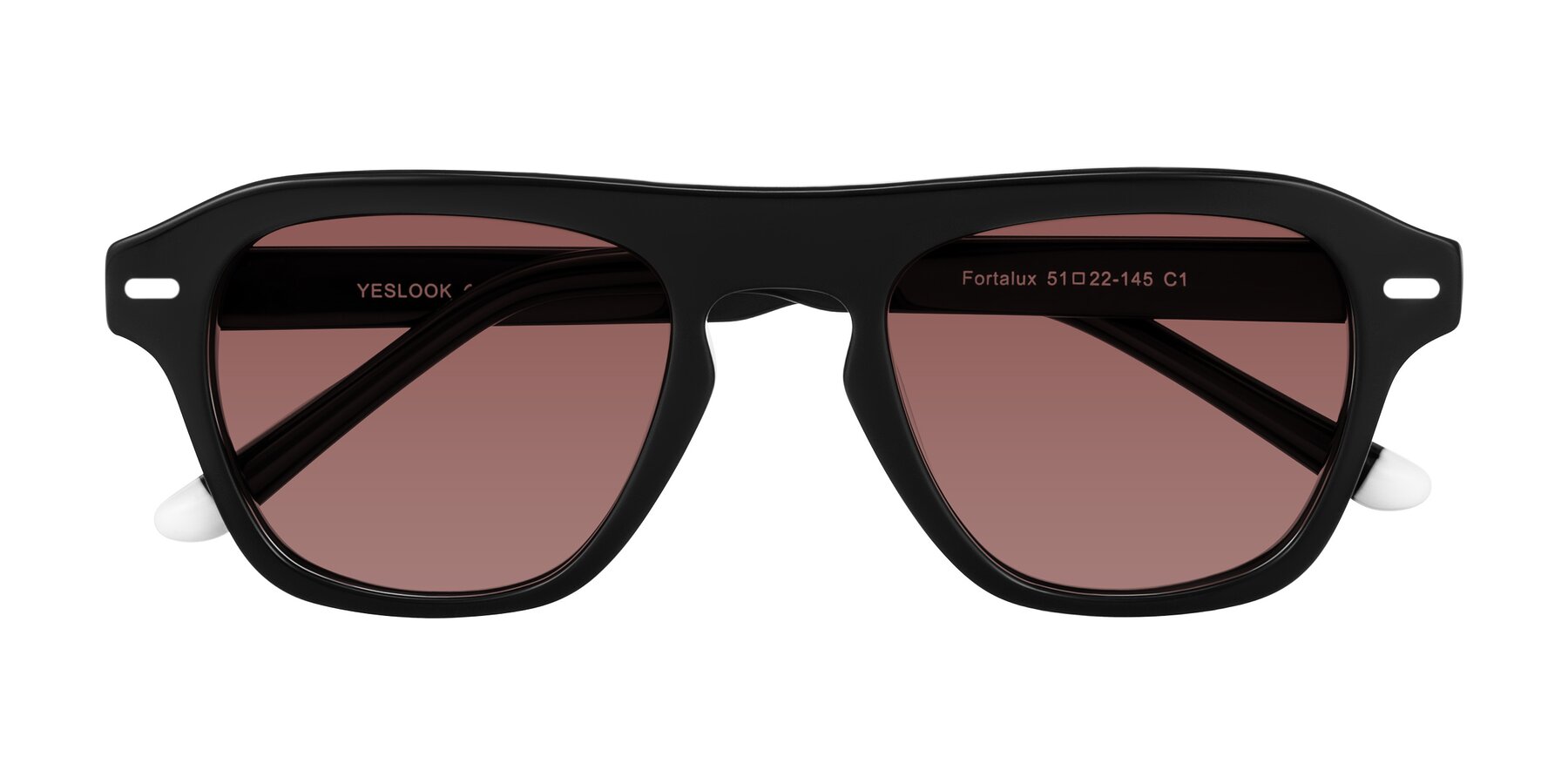 Folded Front of Fortalux in Black with Garnet Tinted Lenses