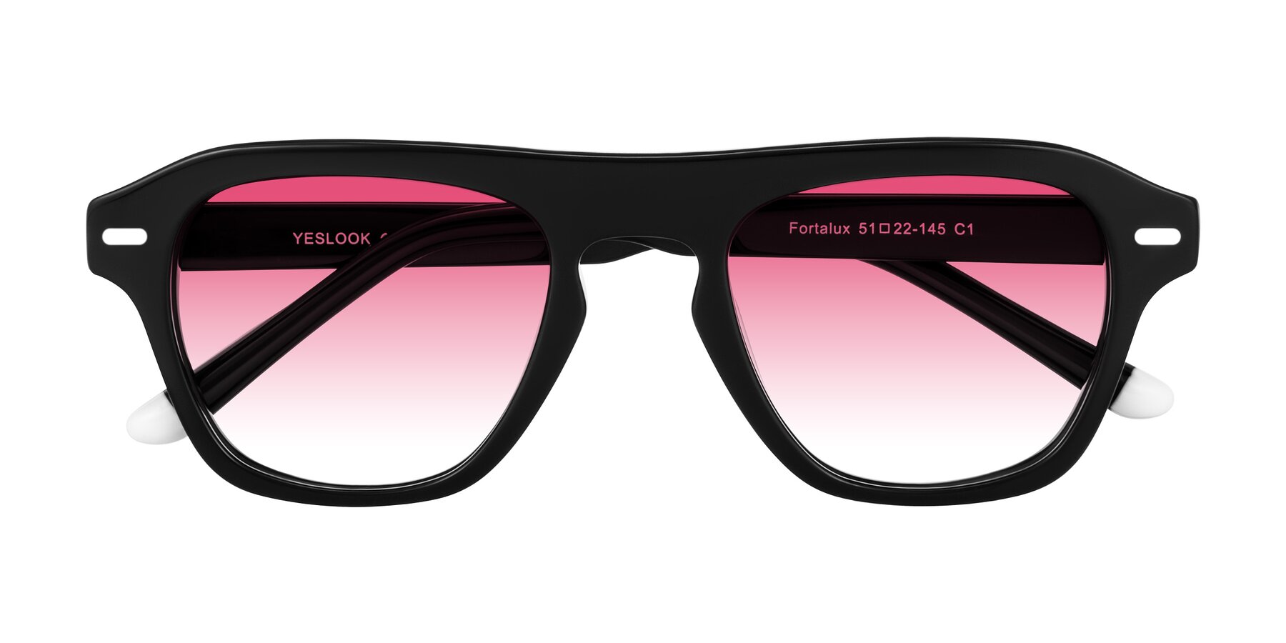 Folded Front of Fortalux in Black with Pink Gradient Lenses