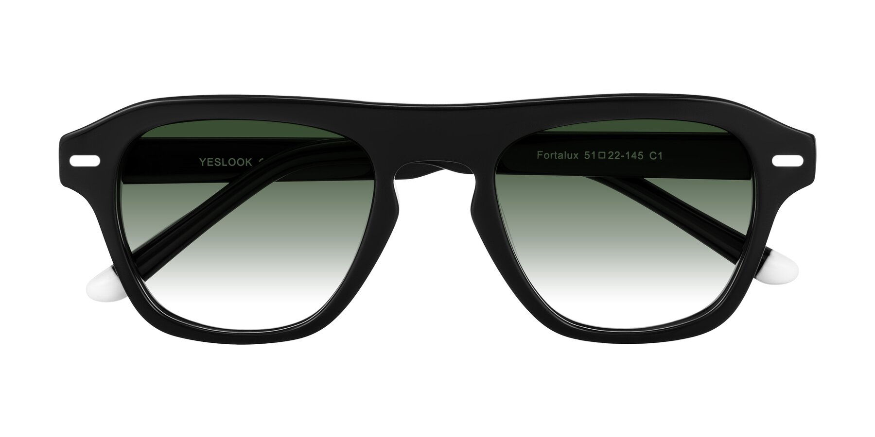 Folded Front of Fortalux in Black with Green Gradient Lenses