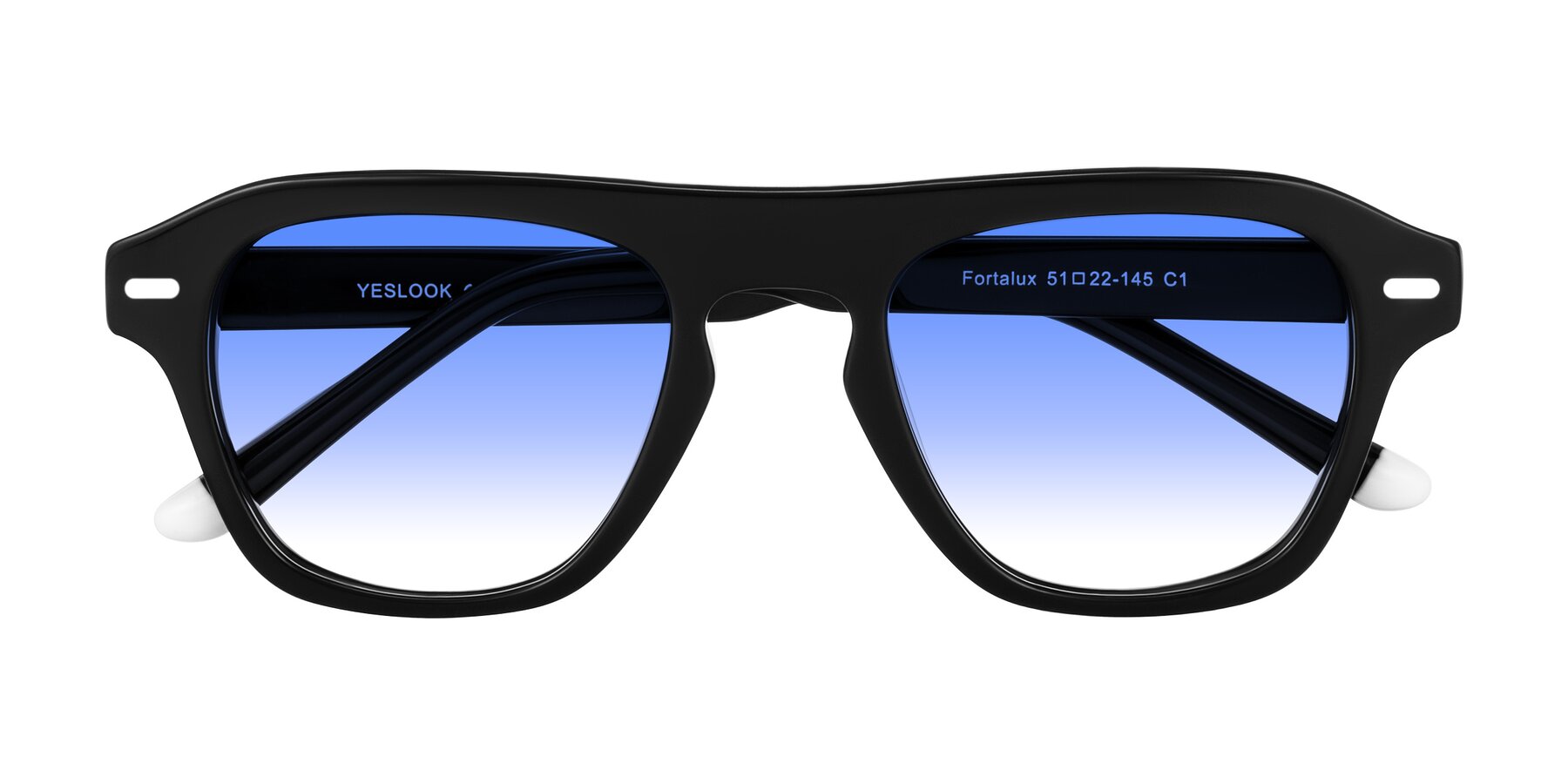 Folded Front of Fortalux in Black with Blue Gradient Lenses