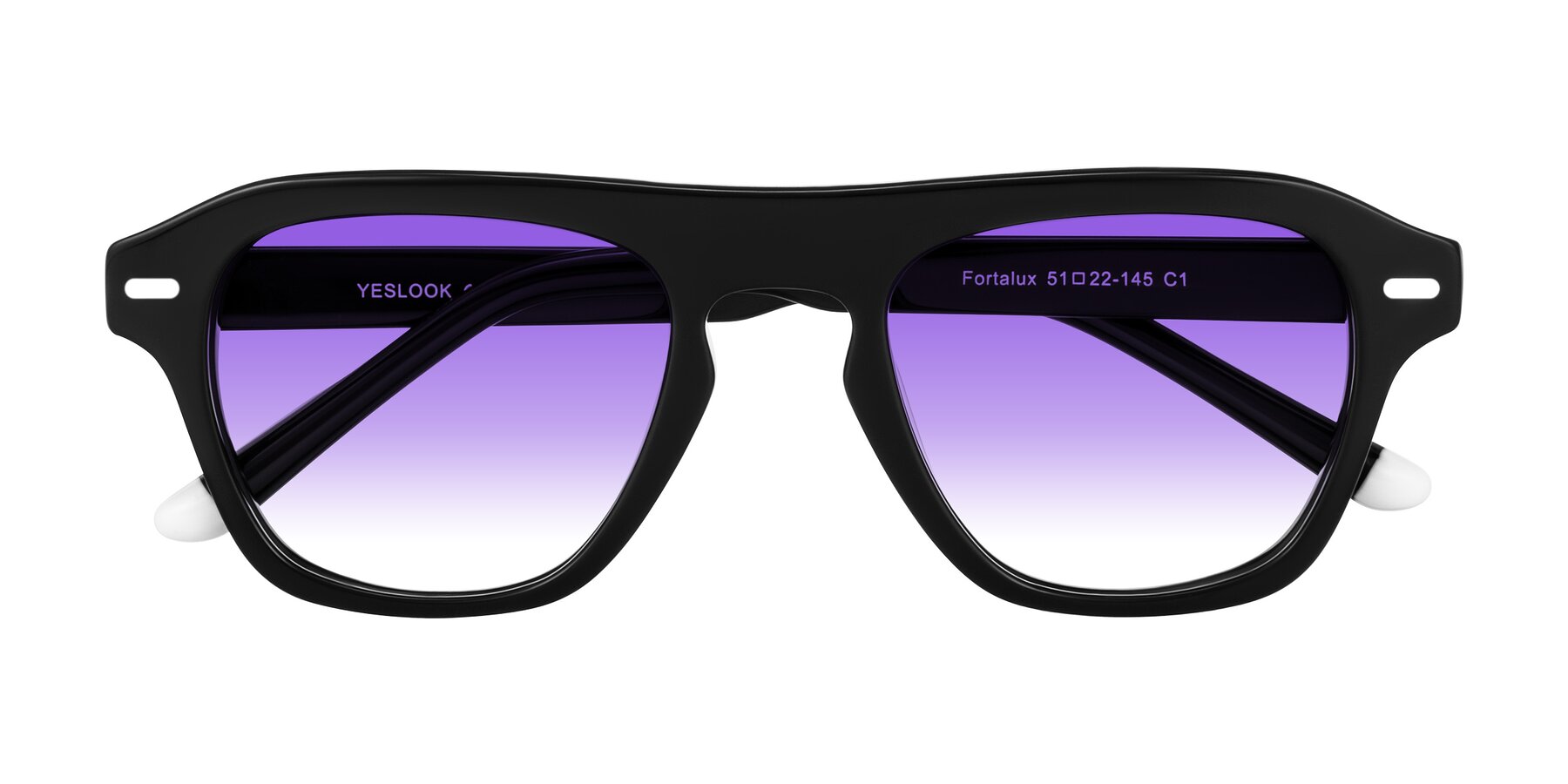 Folded Front of Fortalux in Black with Purple Gradient Lenses