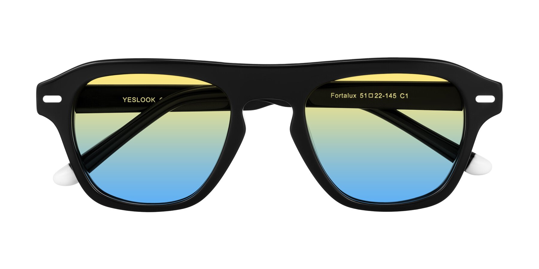 Black Keyhole Bridge Grandpa Flat-Top Gradient Sunglasses with Yellow / Blue Sunwear Lenses - Fortalux