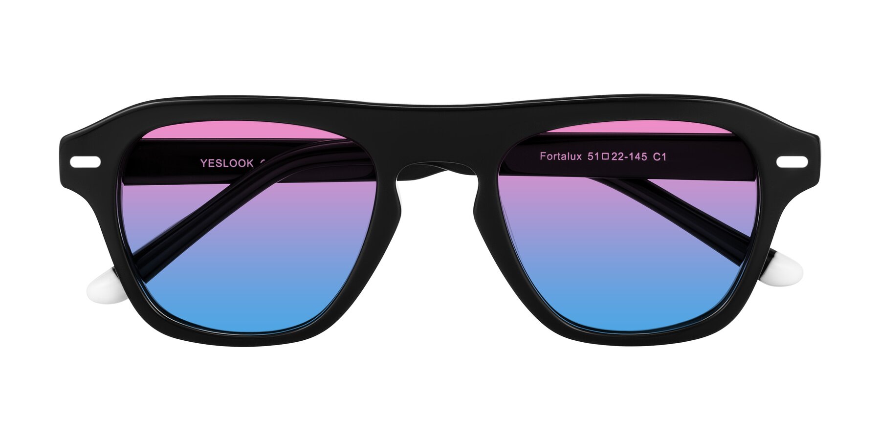 Folded Front of Fortalux in Black with Pink / Blue Gradient Lenses