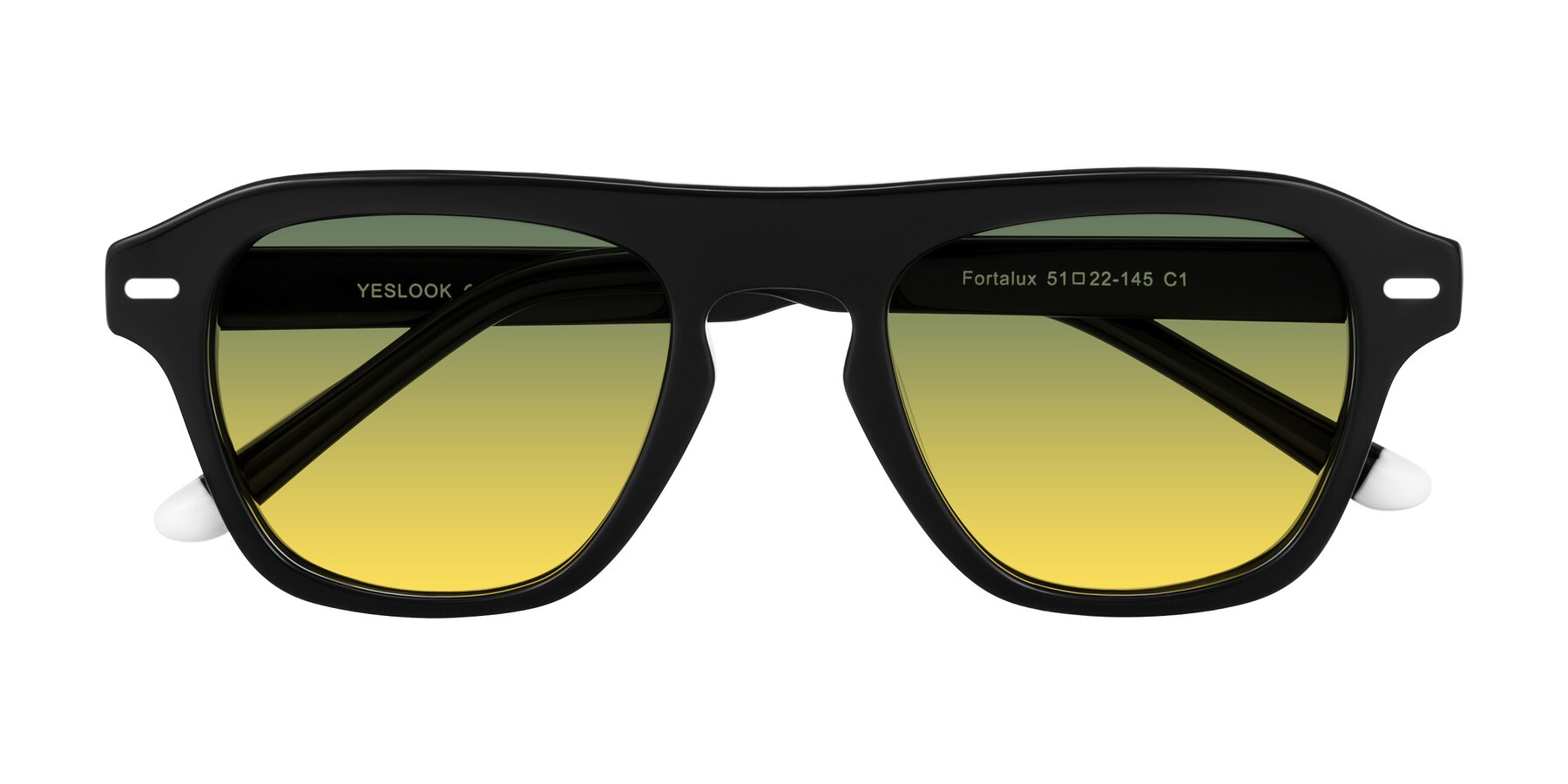 Black Keyhole Bridge Grandpa Flat-Top Gradient Sunglasses with Green / Yellow Sunwear Lenses - Fortalux