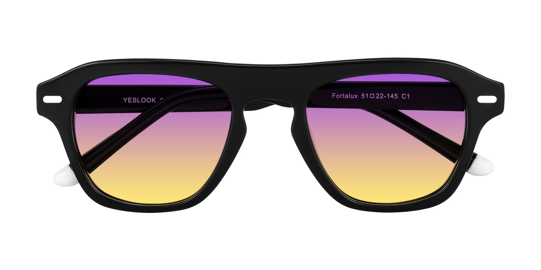 Folded Front of Fortalux in Black with Purple / Yellow Gradient Lenses