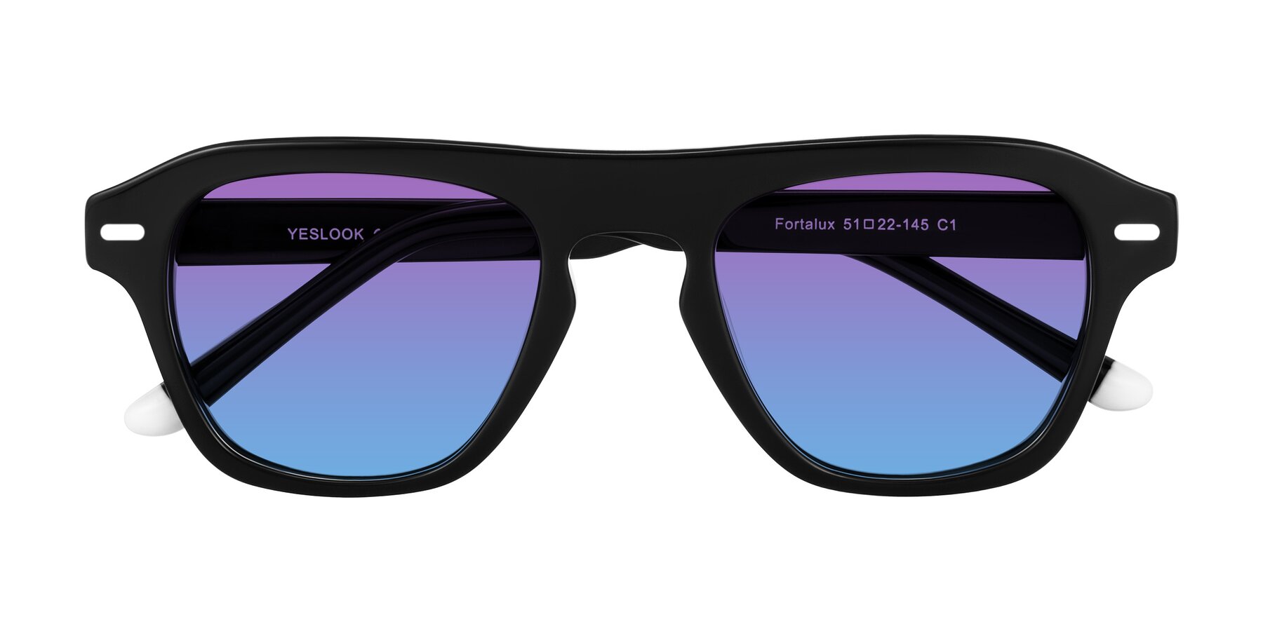 Folded Front of Fortalux in Black with Purple / Blue Gradient Lenses