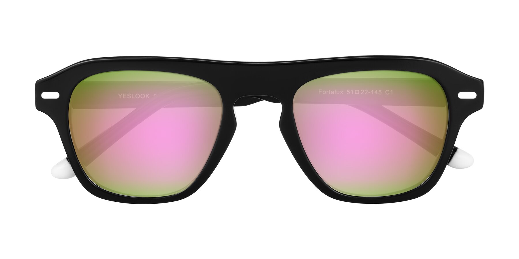 Folded Front of Fortalux in Black with Pink Mirrored Lenses
