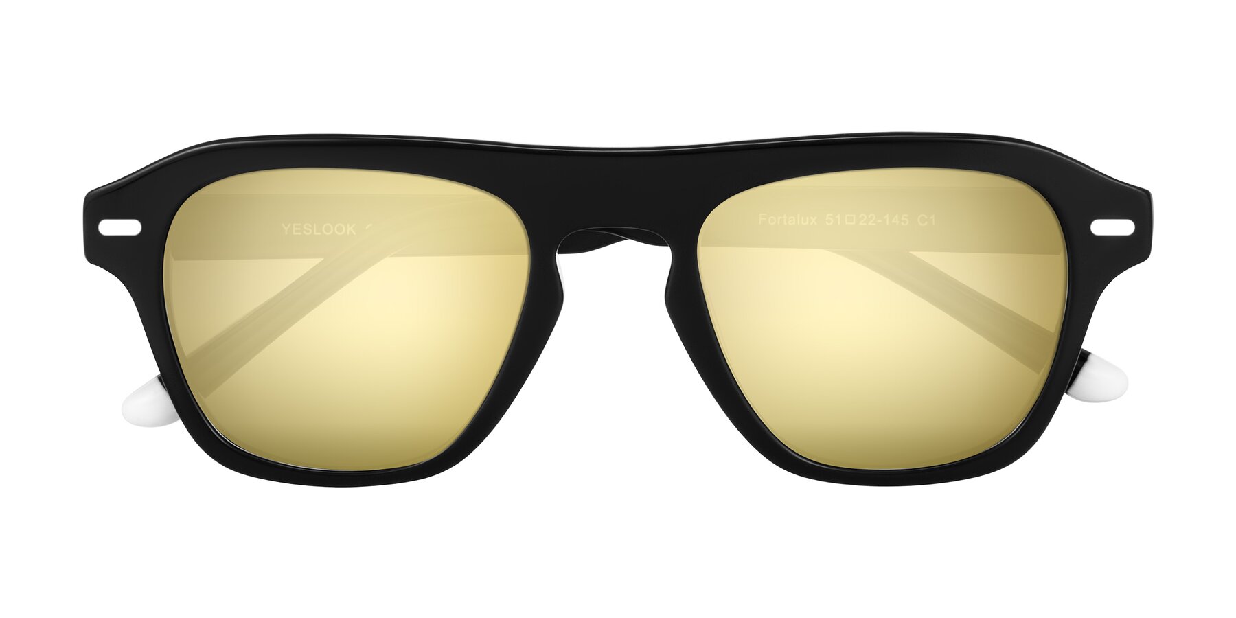 Folded Front of Fortalux in Black with Gold Mirrored Lenses