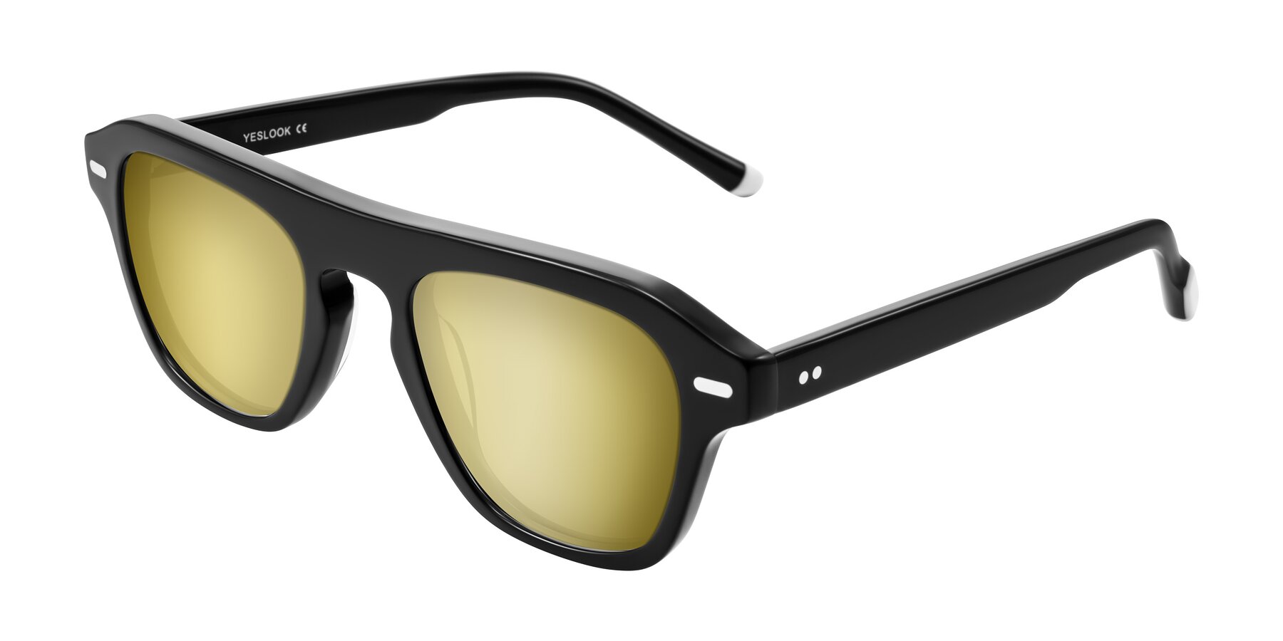 Angle of Fortalux in Black with Gold Mirrored Lenses