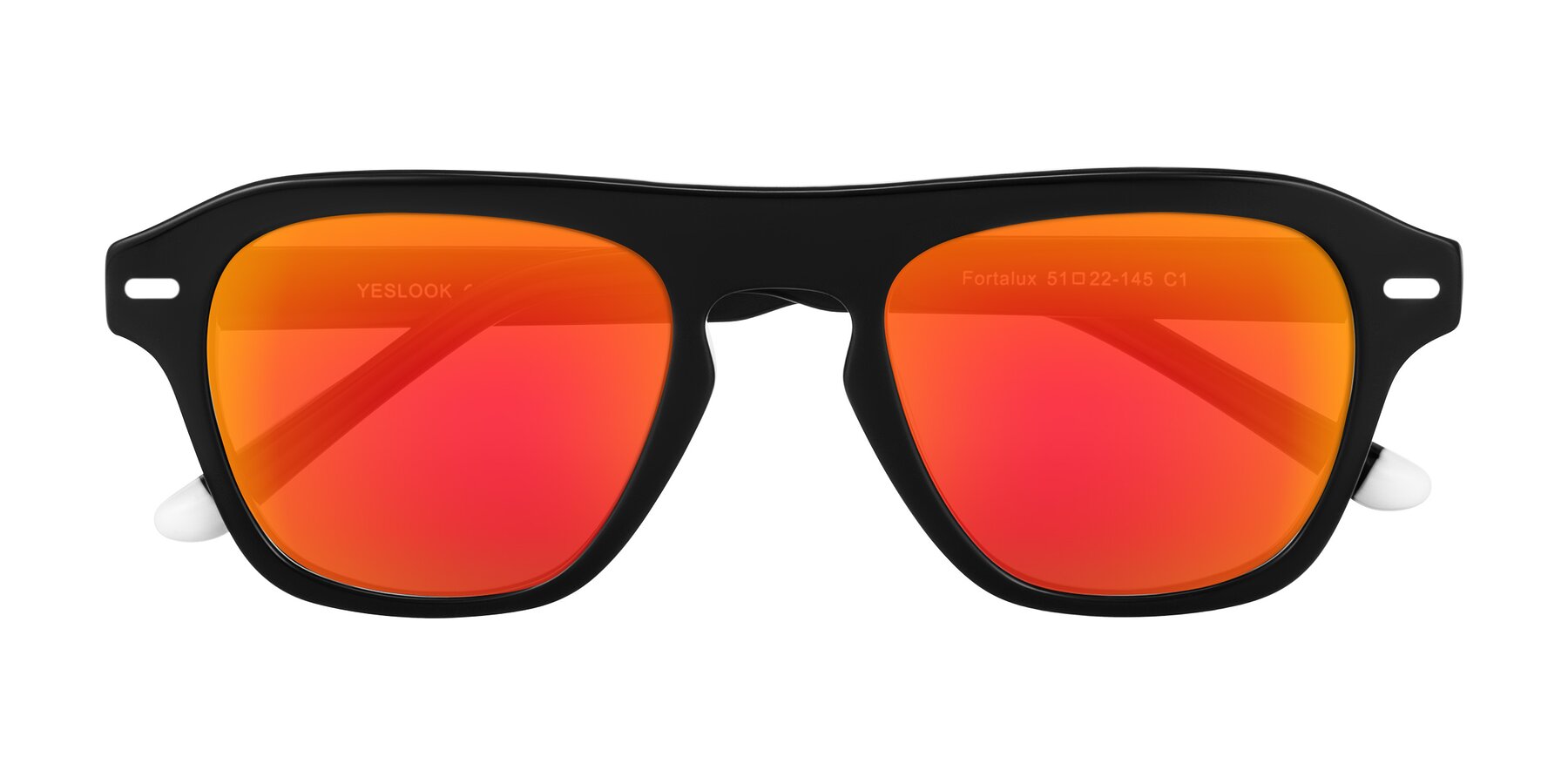 Folded Front of Fortalux in Black with Red Gold Mirrored Lenses